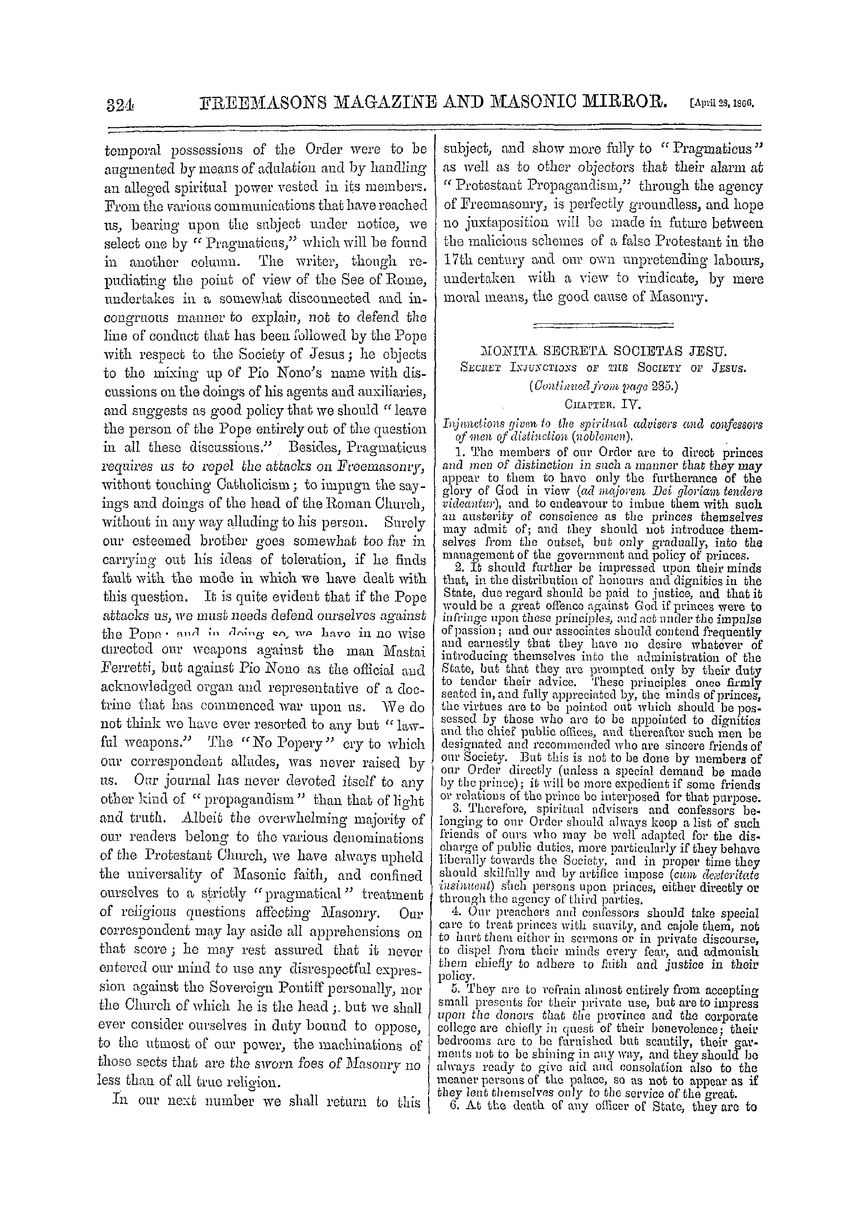 The Freemasons' Monthly Magazine: 1866-04-28 - The Doctrines Of Jesuitism.