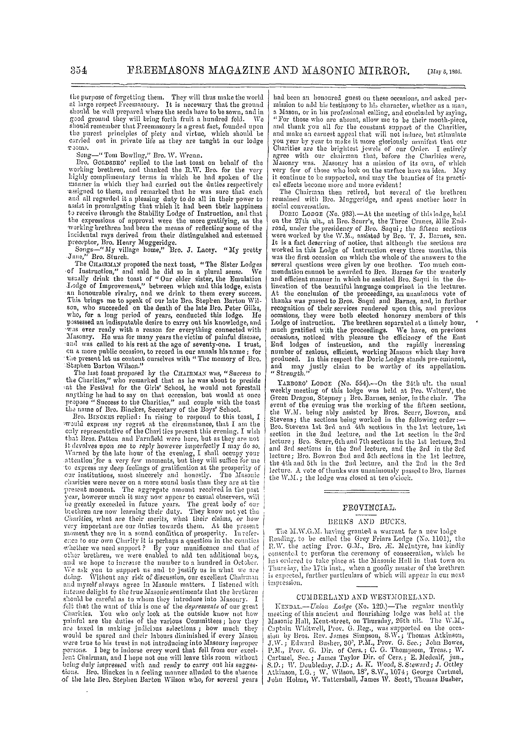 The Freemasons' Monthly Magazine: 1866-05-05 - Provincial.