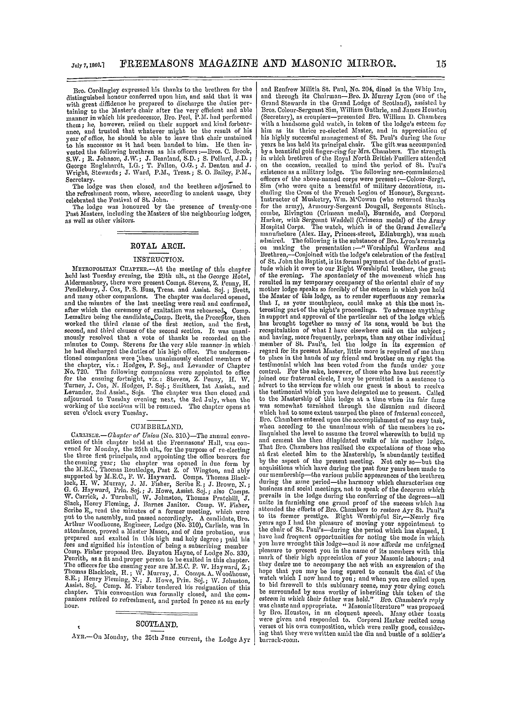 The Freemasons' Monthly Magazine: 1866-07-07 - Royal Arch.