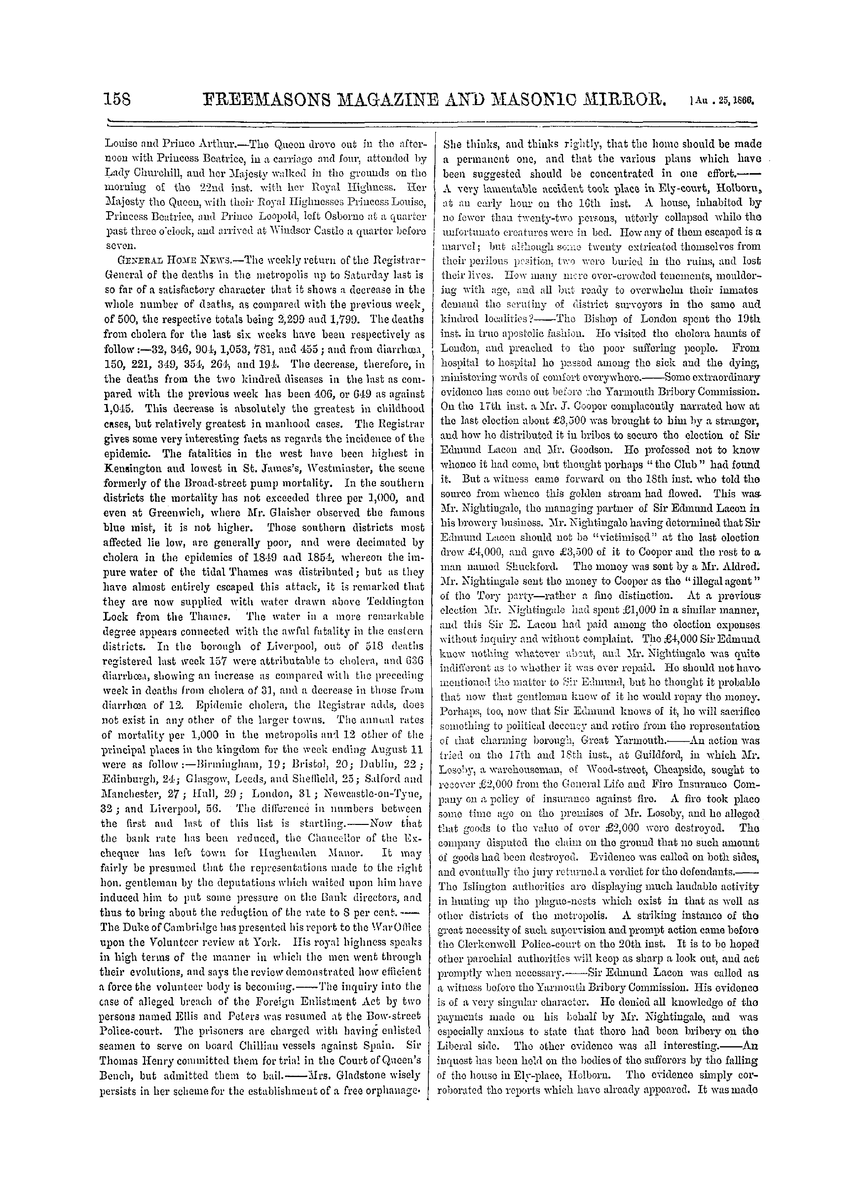 The Freemasons' Monthly Magazine: 1866-08-25 - The Week.