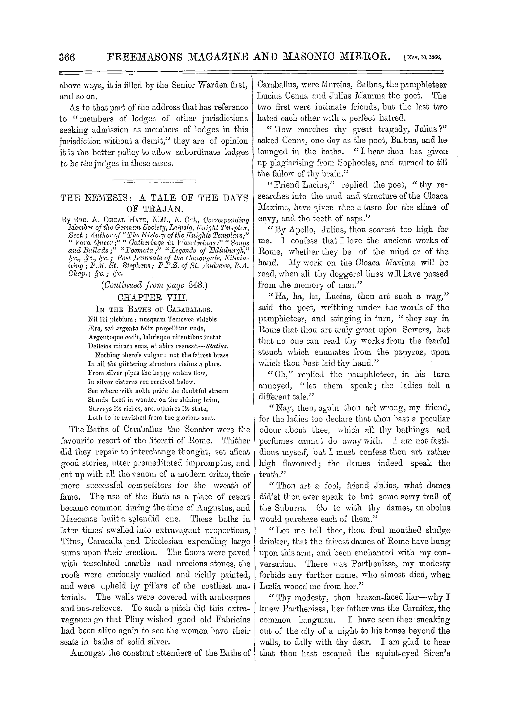 The Freemasons' Monthly Magazine: 1866-11-10 - Masonic Jurisprudence.