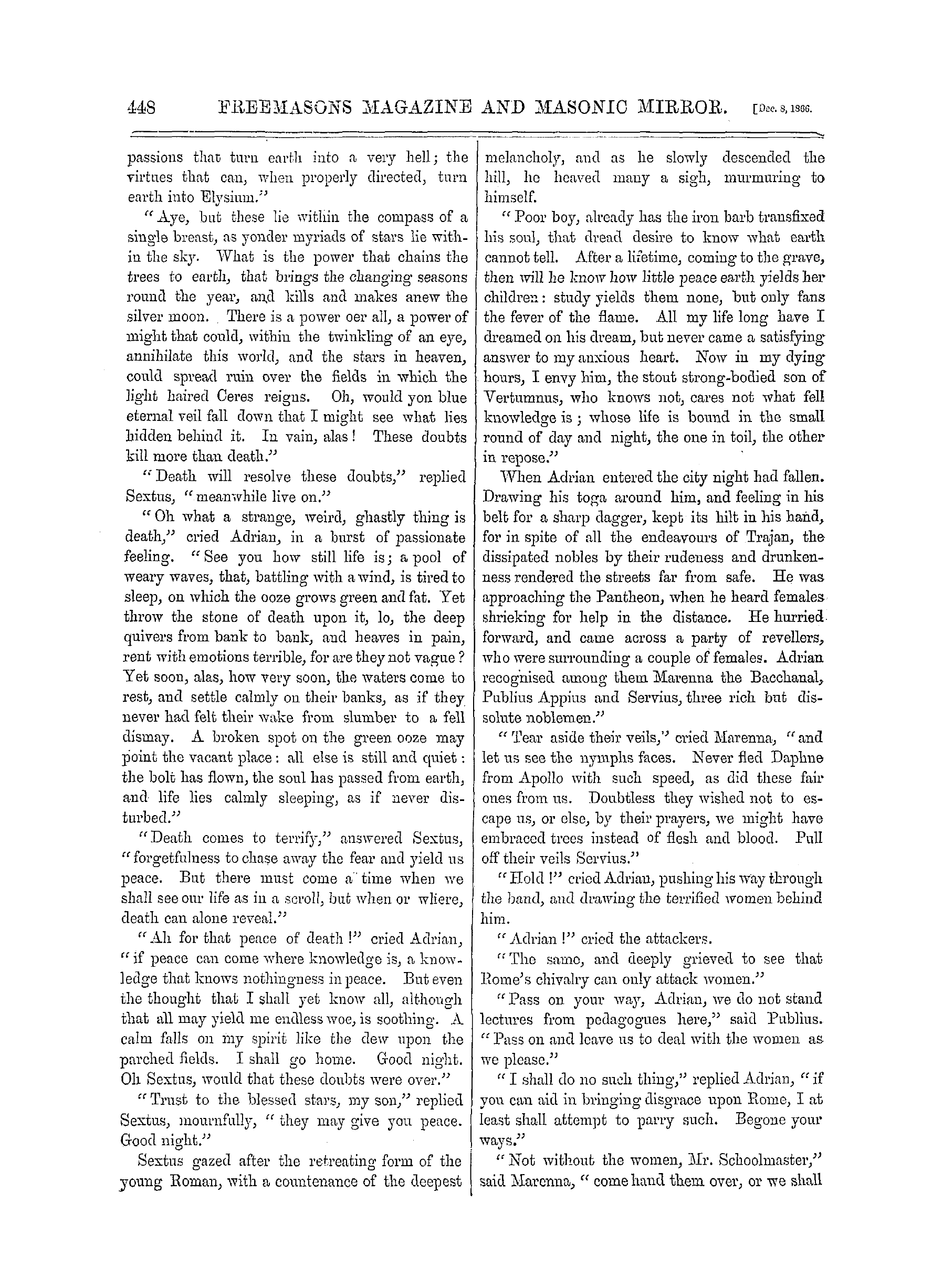 The Freemasons' Monthly Magazine: 1866-12-08 - The Nemesis: A Tale Of The Days Of Trajan.