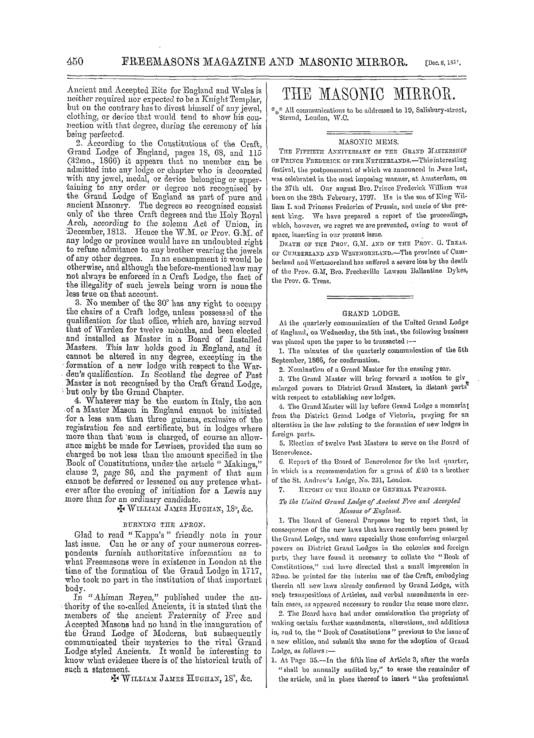 The Freemasons' Monthly Magazine: 1866-12-08 - Masonic Notes And Queries.