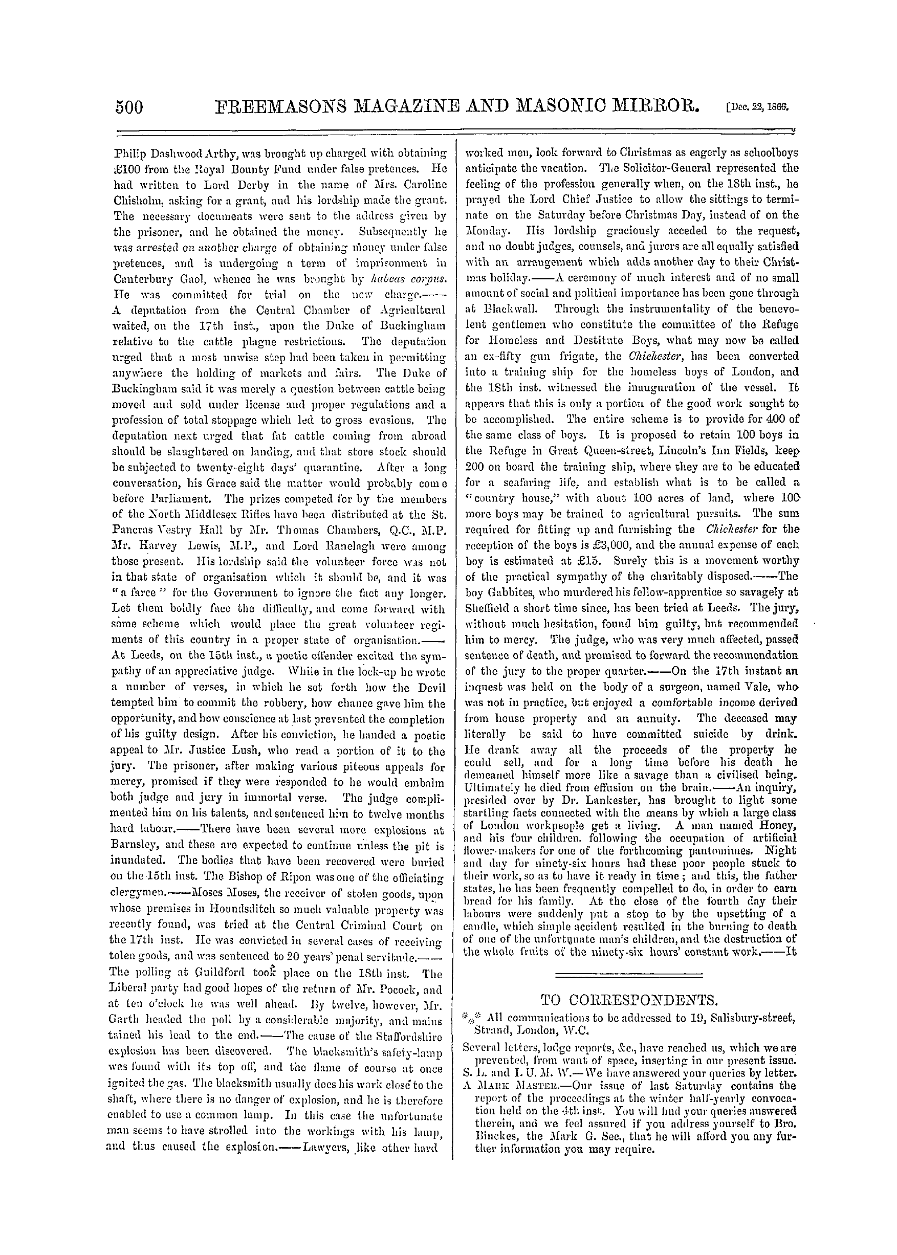 The Freemasons' Monthly Magazine: 1866-12-22: 20