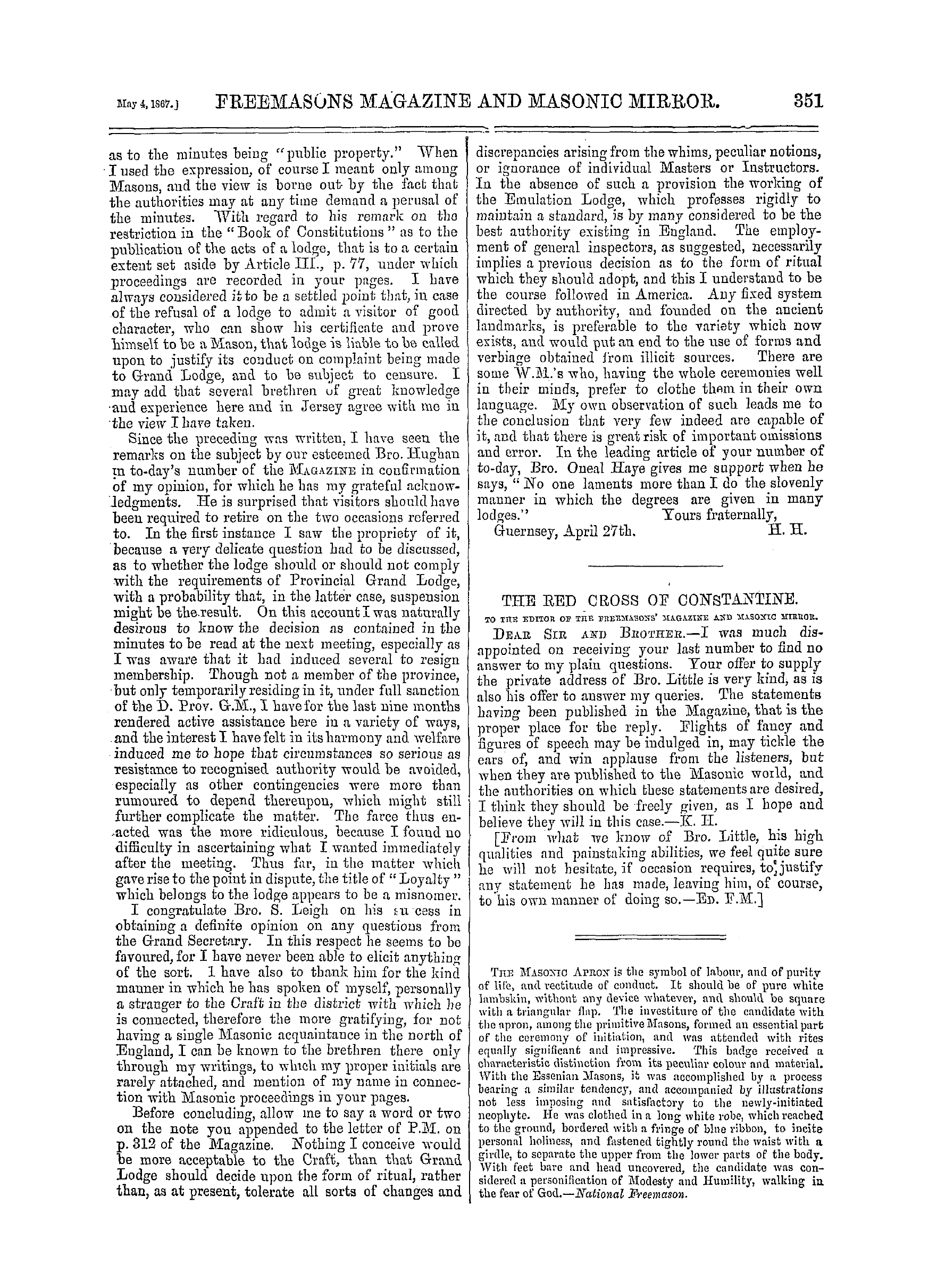 The Freemasons' Monthly Magazine: 1867-05-04 - The Red Cross Of Constantine.