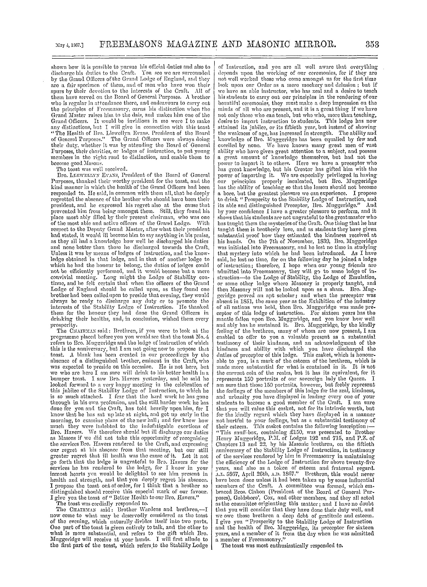 The Freemasons' Monthly Magazine: 1867-05-04 - Metropolitan.