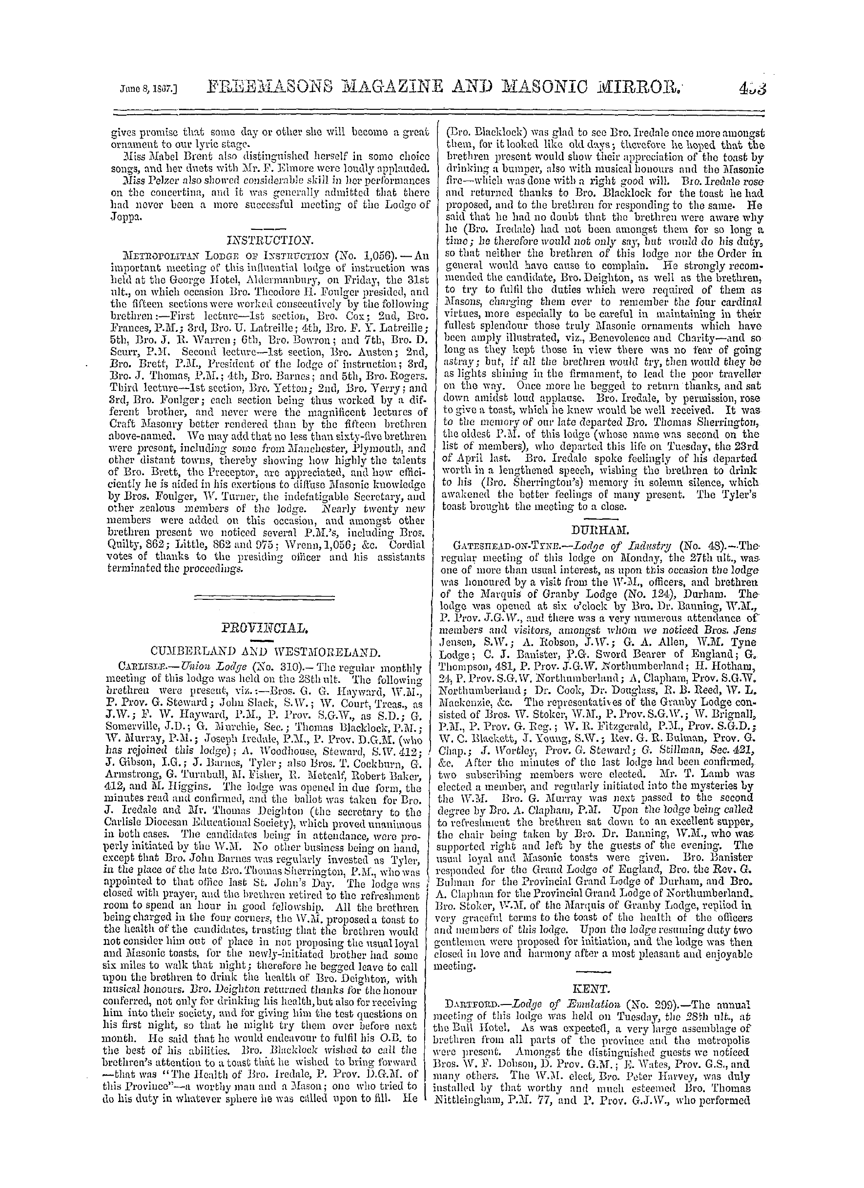 The Freemasons' Monthly Magazine: 1867-06-08 - Metropolitan.