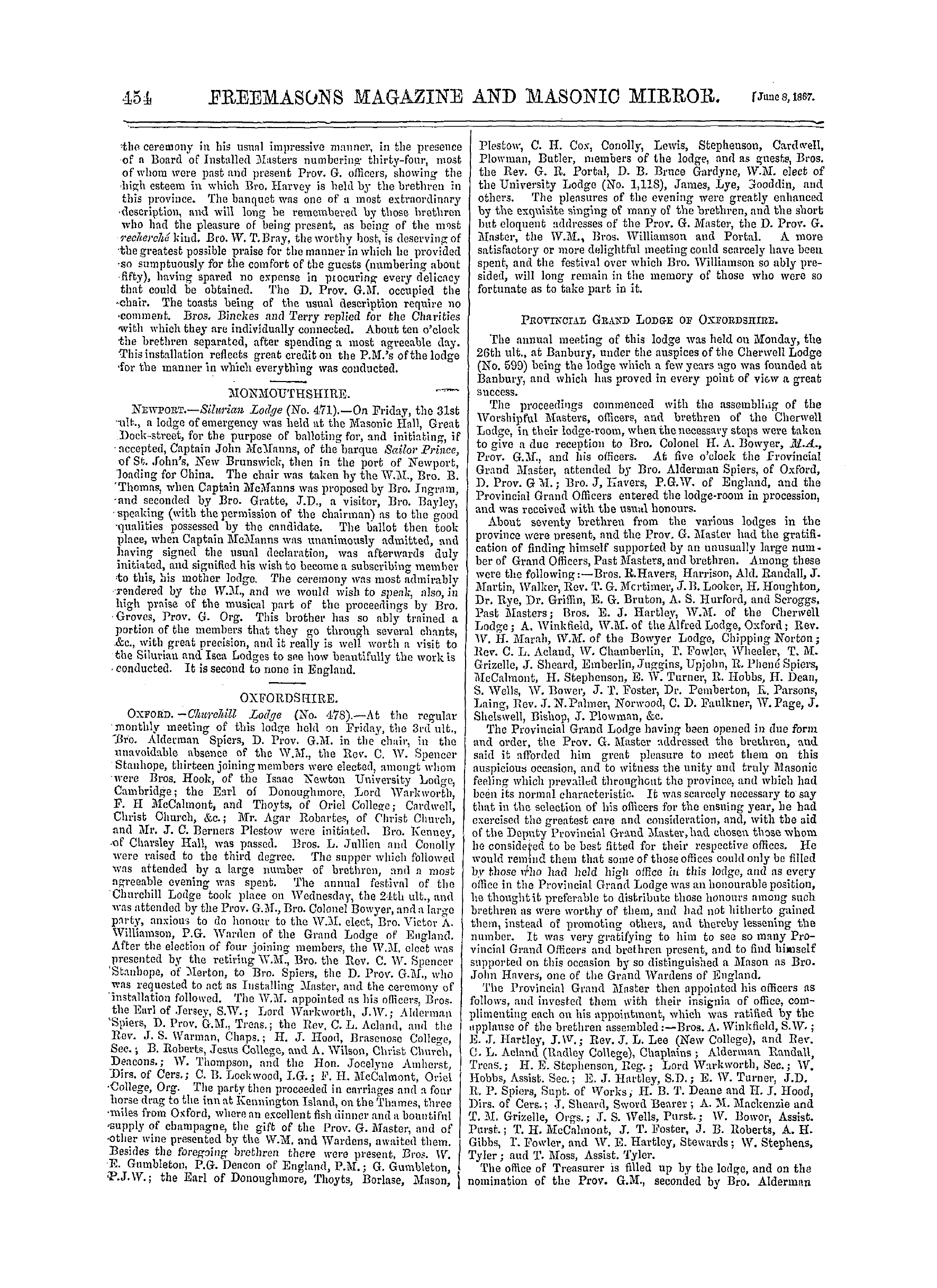 The Freemasons' Monthly Magazine: 1867-06-08 - Provincial.