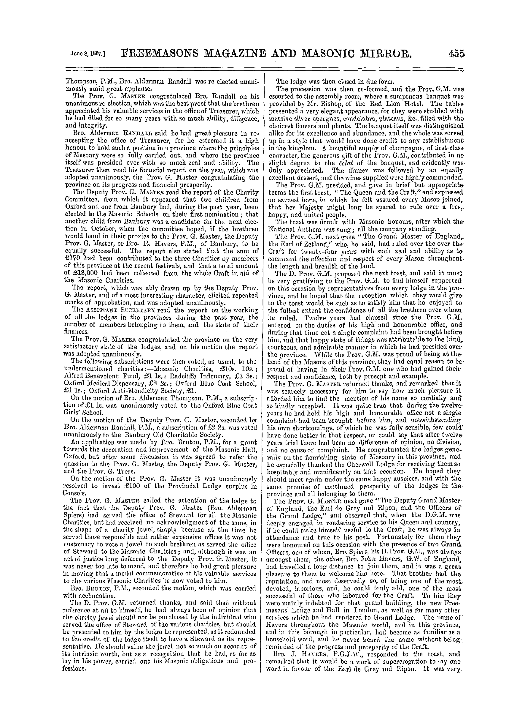 The Freemasons' Monthly Magazine: 1867-06-08 - Provincial.