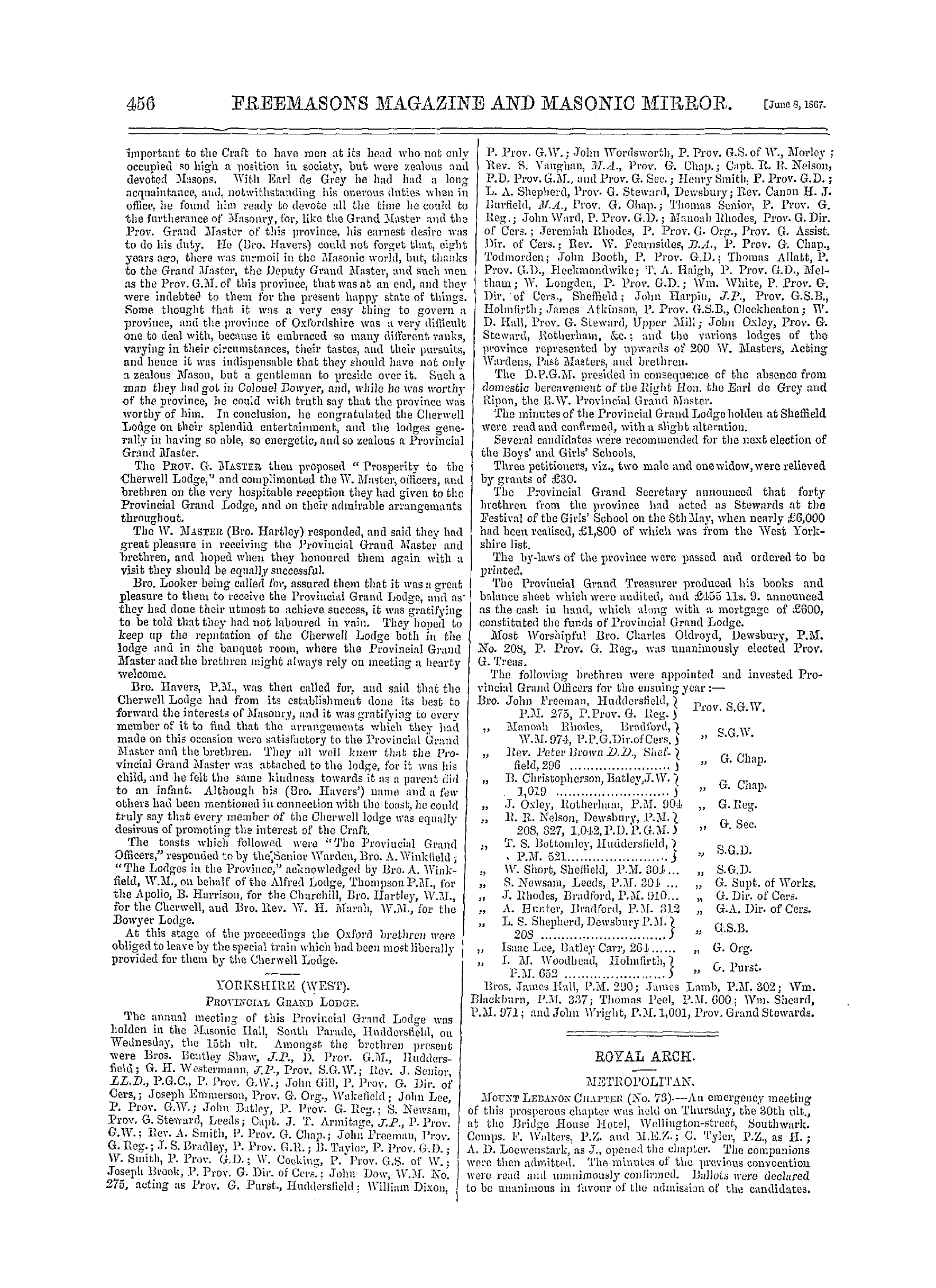 The Freemasons' Monthly Magazine: 1867-06-08 - Provincial.