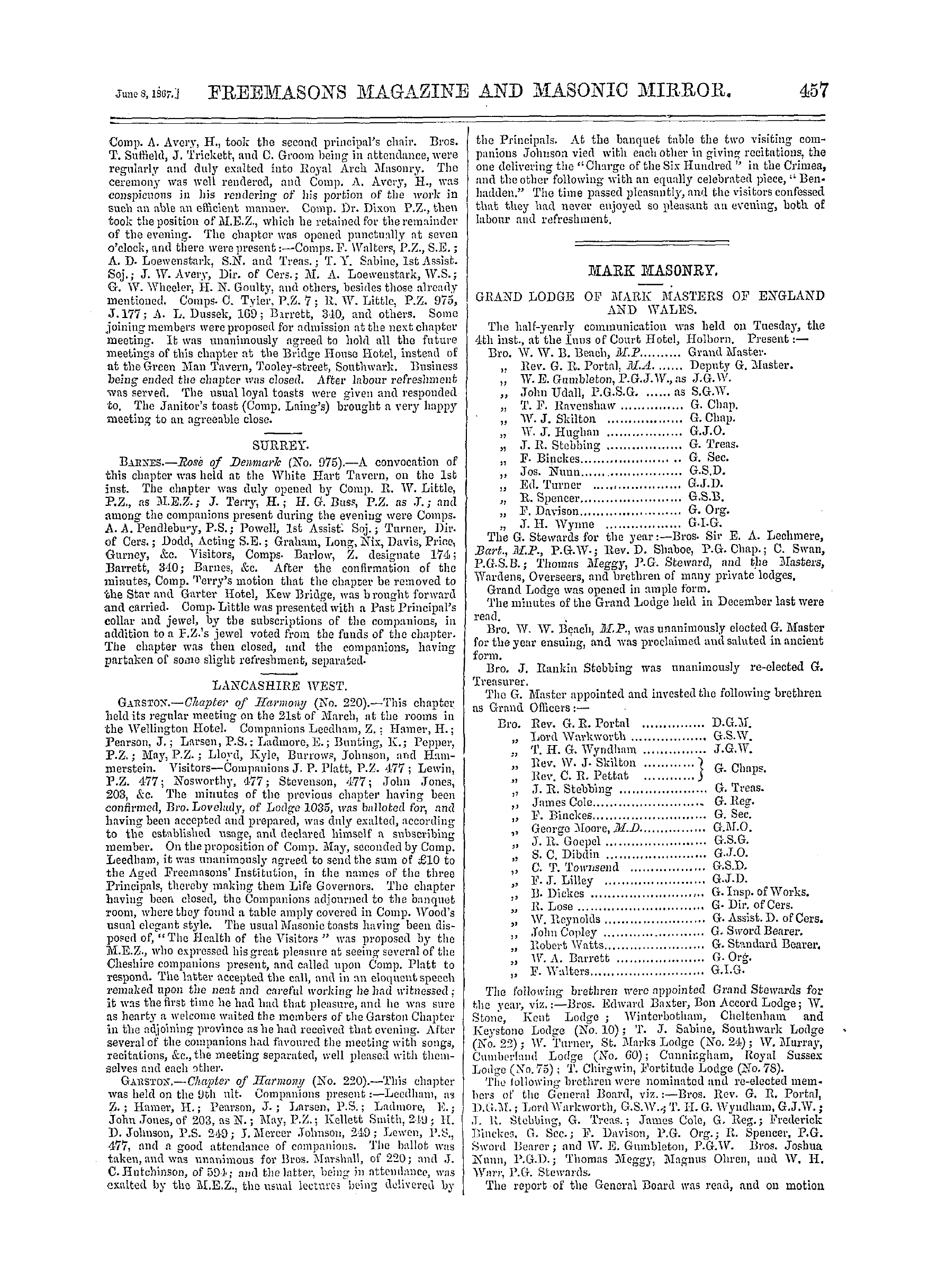 The Freemasons' Monthly Magazine: 1867-06-08 - Mark Masonry.