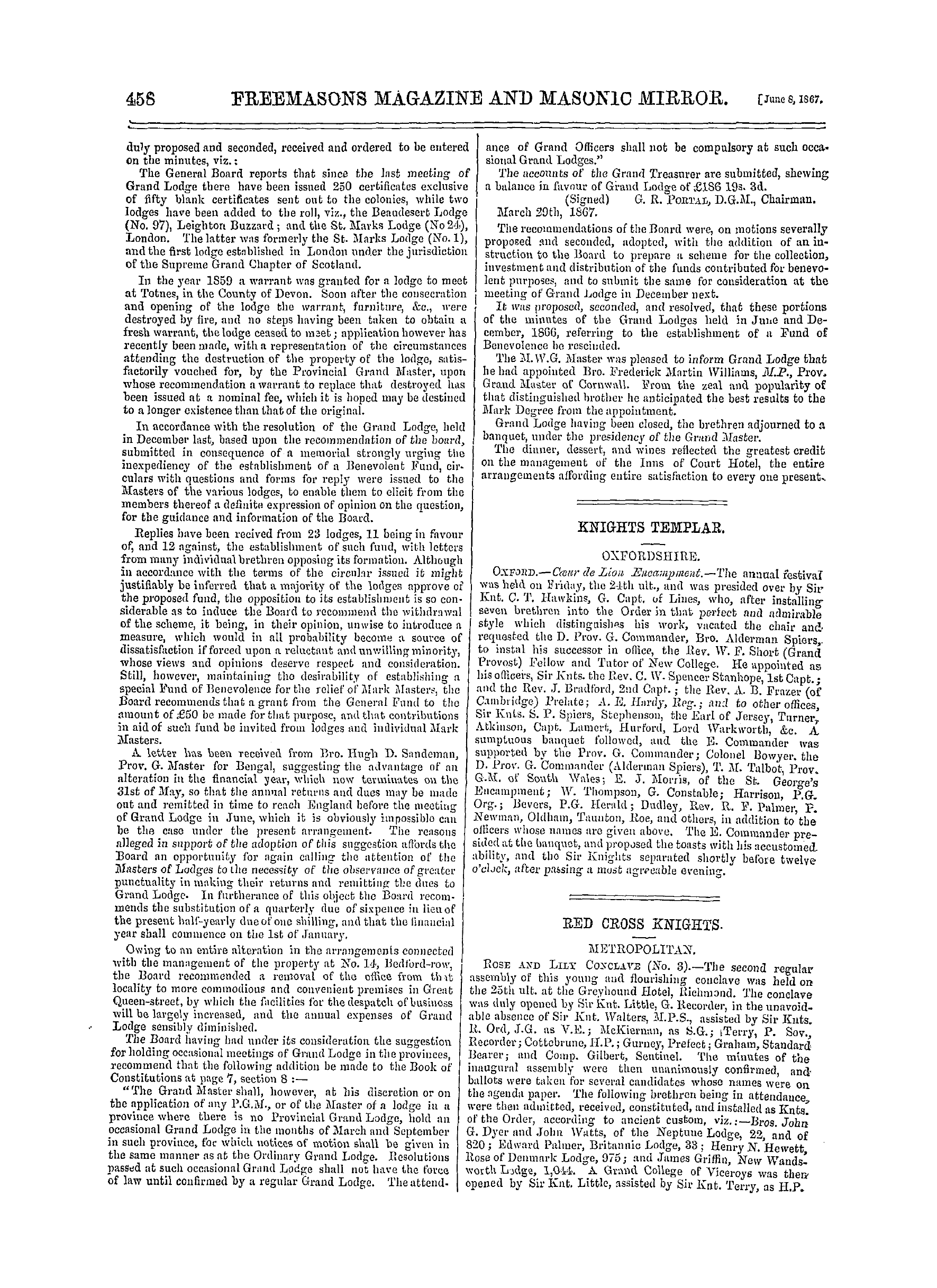 The Freemasons' Monthly Magazine: 1867-06-08 - Mark Masonry.