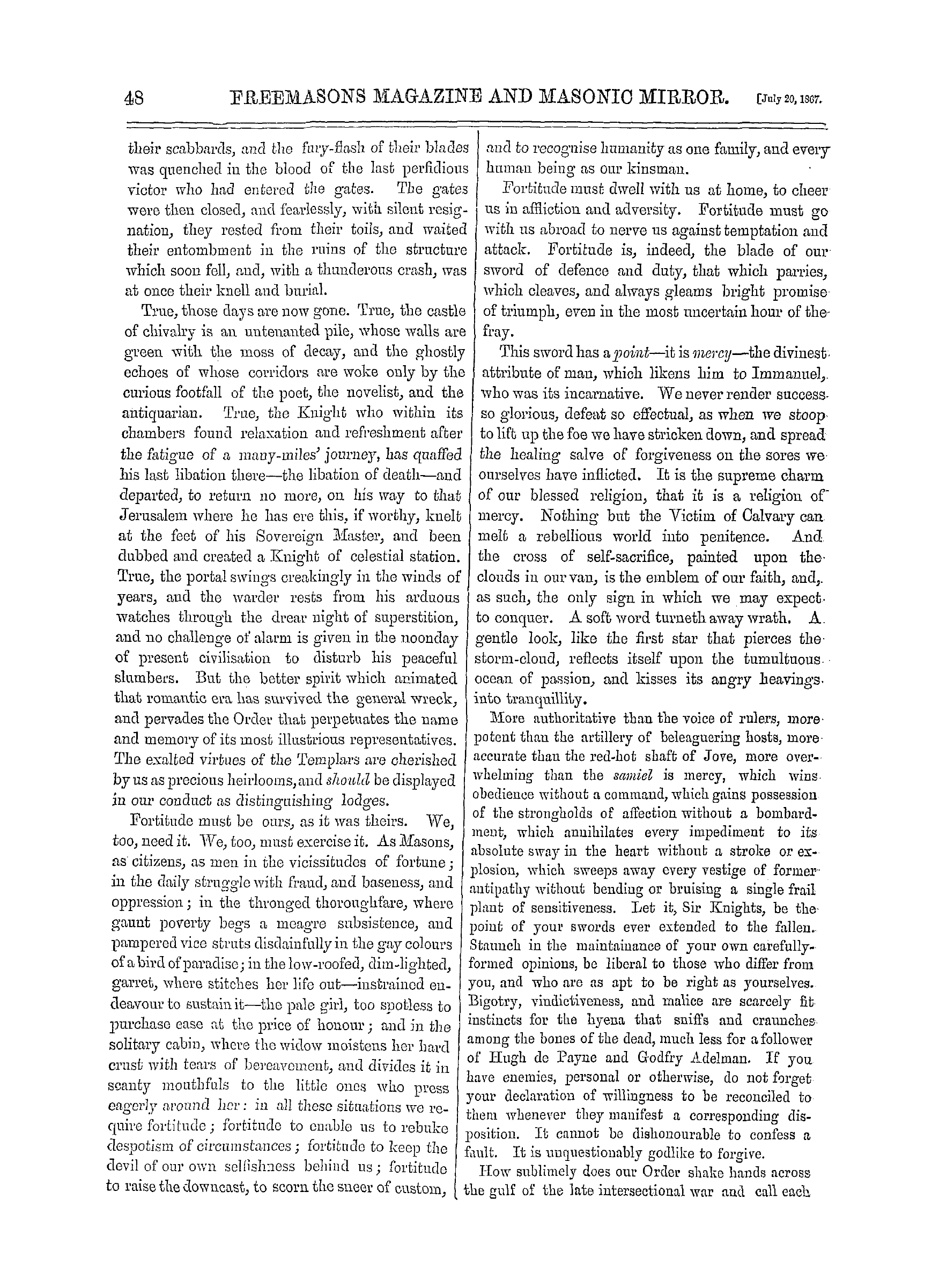 The Freemasons' Monthly Magazine: 1867-07-20 - The Sword Of The Knight Templar.