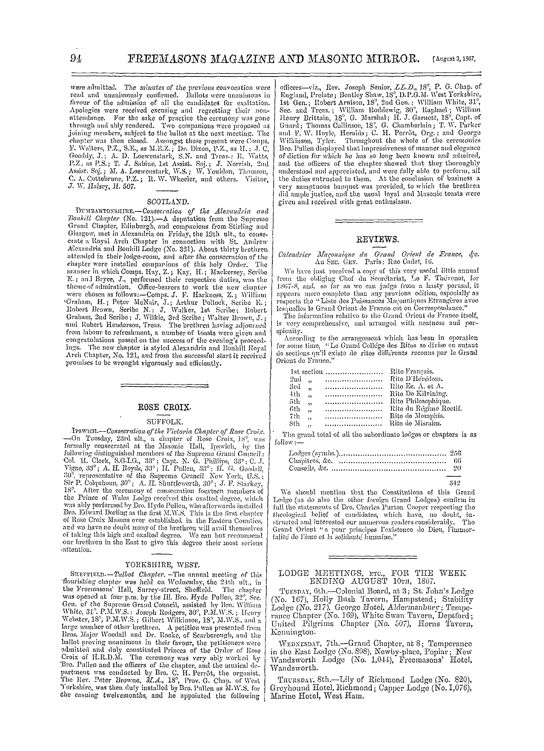 The Freemasons' Monthly Magazine: 1867-08-03 - Rose Croix.