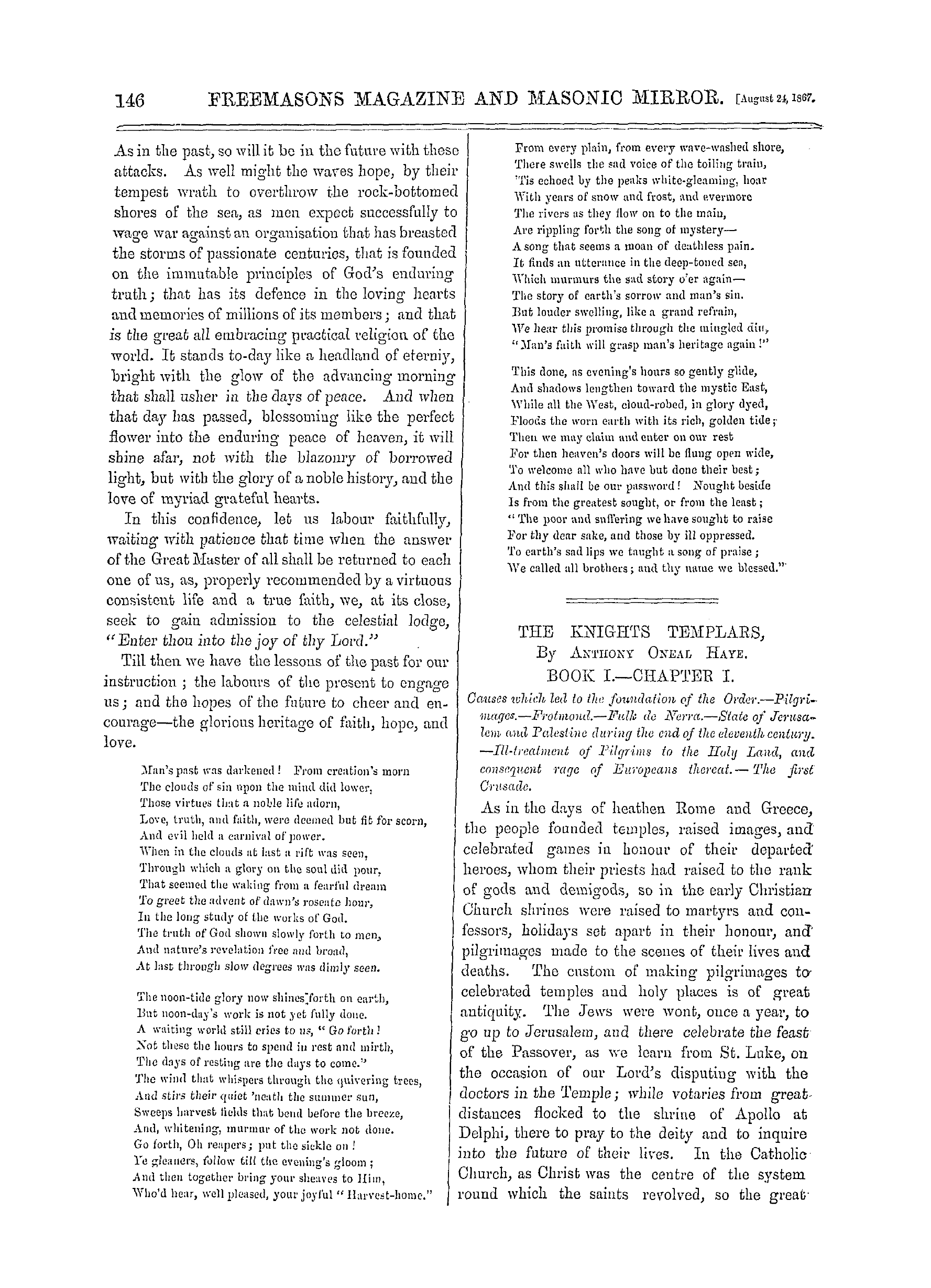 The Freemasons' Monthly Magazine: 1867-08-24 - Masonic Oration