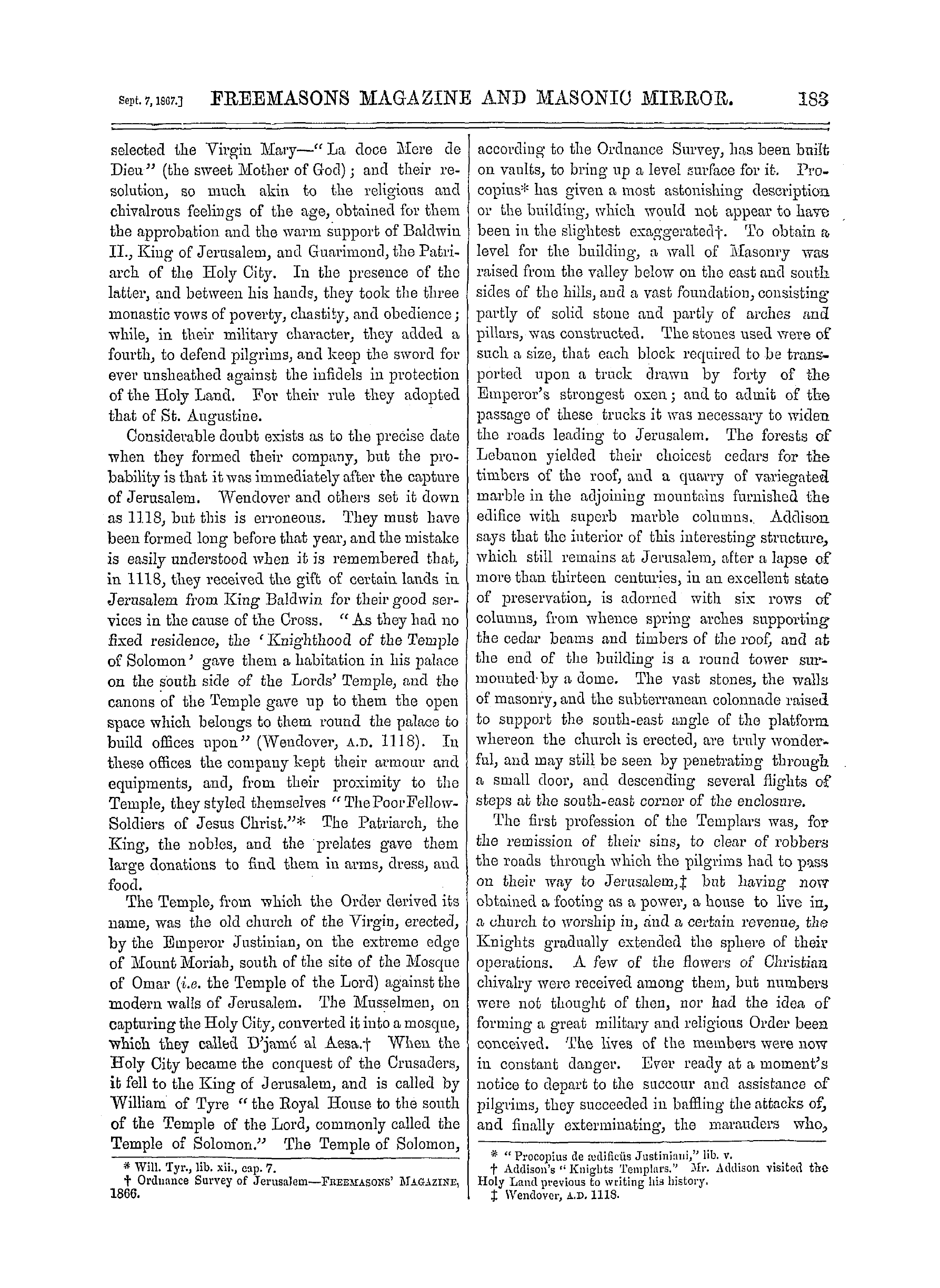 The Freemasons' Monthly Magazine: 1867-09-07 - The Knights Templars.