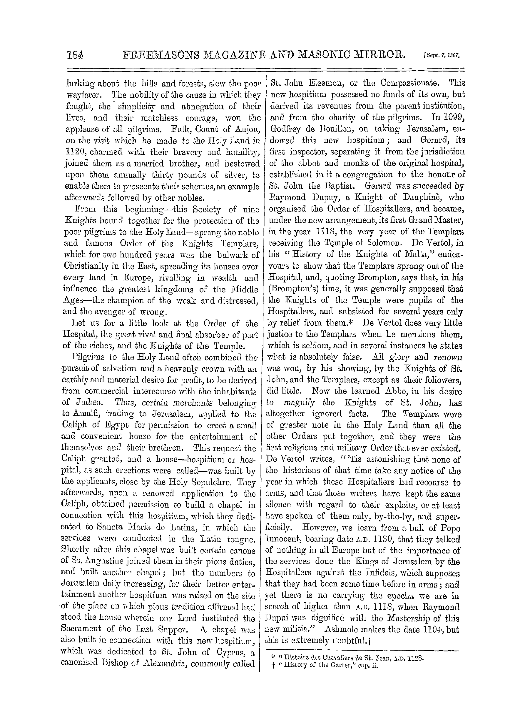 The Freemasons' Monthly Magazine: 1867-09-07 - The Knights Templars.