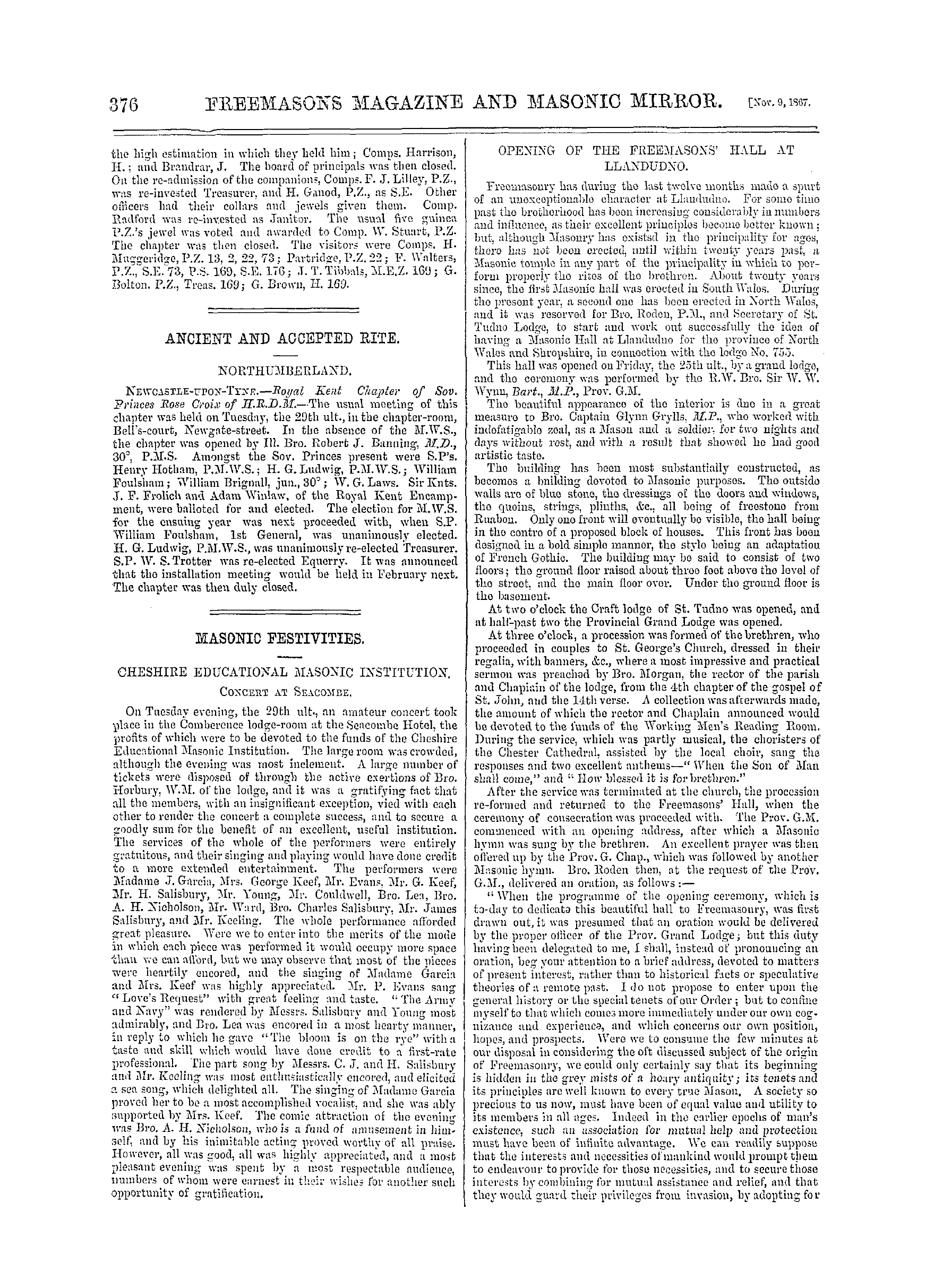 The Freemasons' Monthly Magazine: 1867-11-09: 16