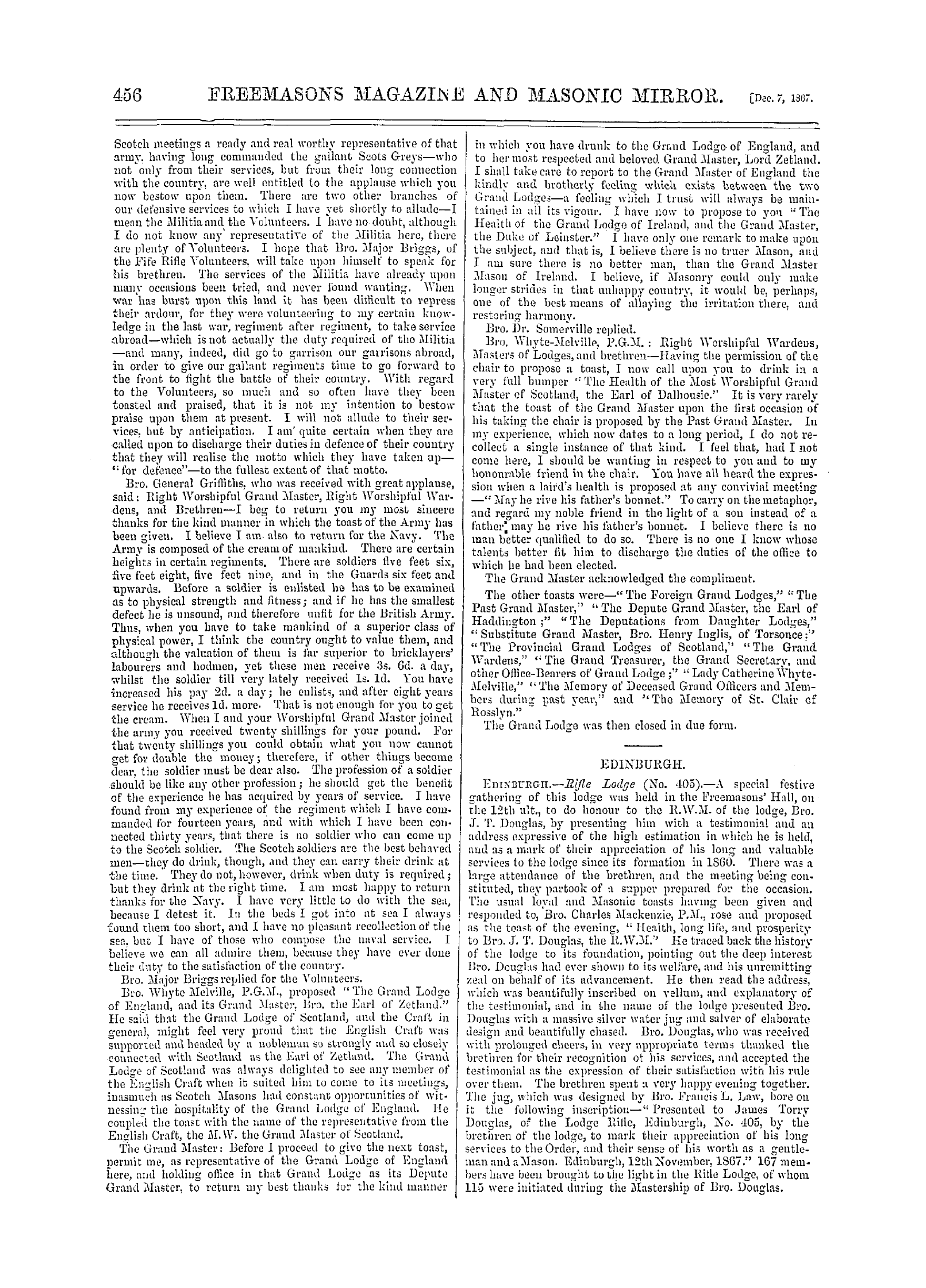 The Freemasons' Monthly Magazine: 1867-12-07 - Scotland.