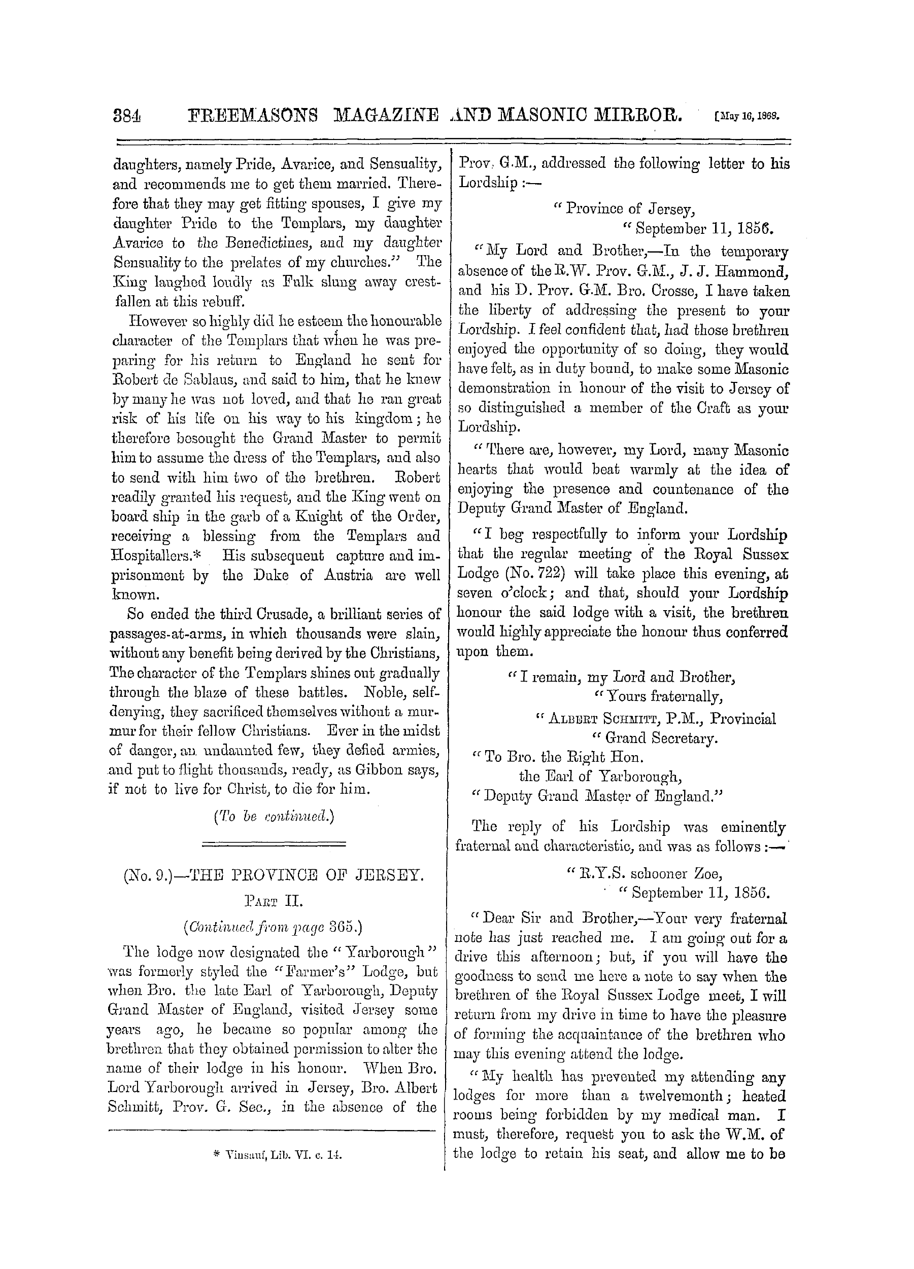 The Freemasons' Monthly Magazine: 1868-05-16 - (No. 9.)—The Province Of Jersey. Part Ii.