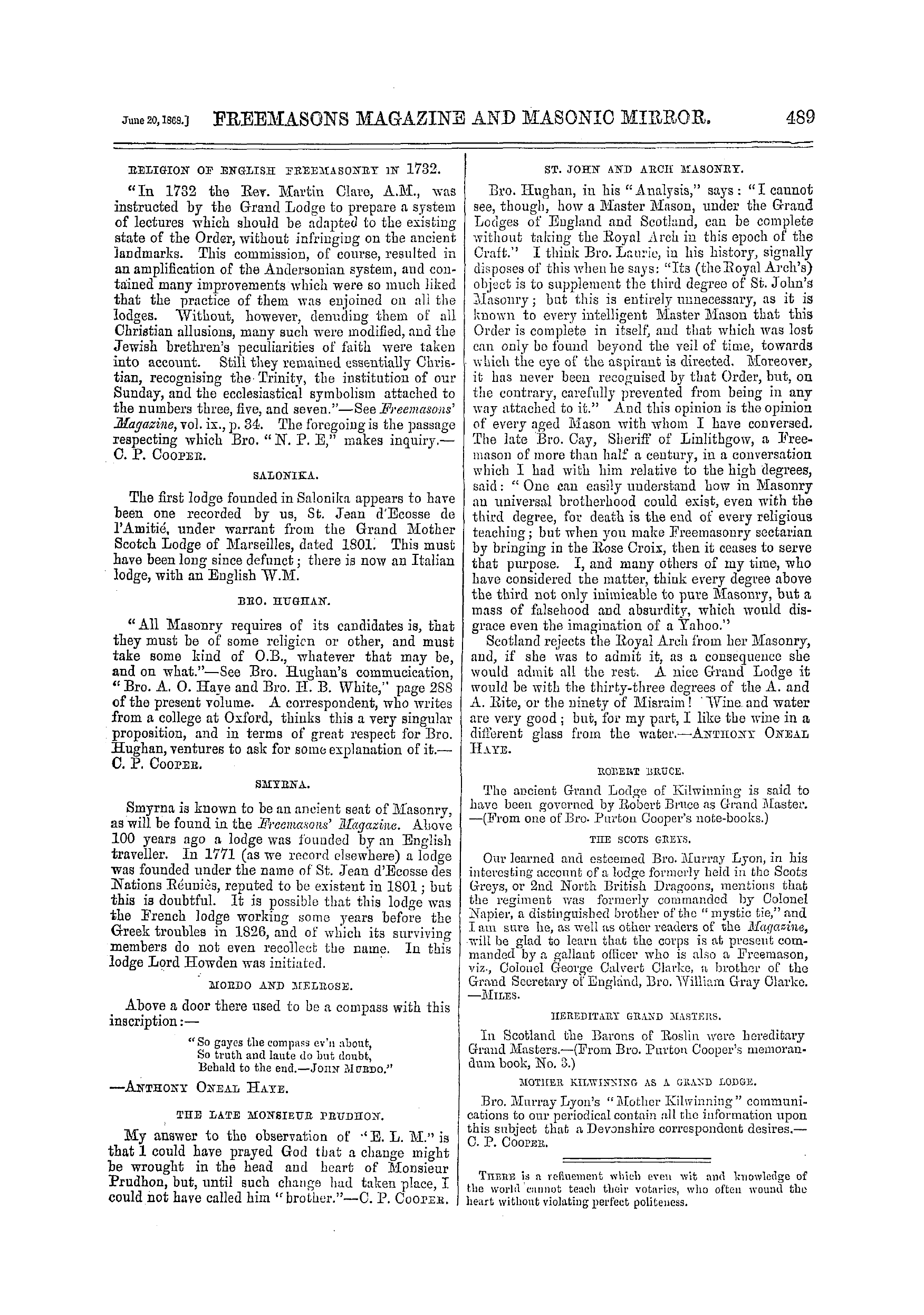 The Freemasons' Monthly Magazine: 1868-06-20 - Masonic Notes And Queries-