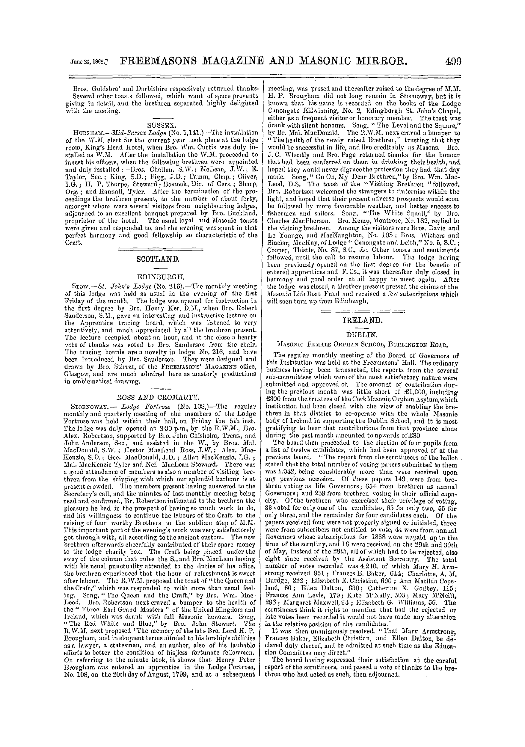 The Freemasons' Monthly Magazine: 1868-06-20 - Ireland.