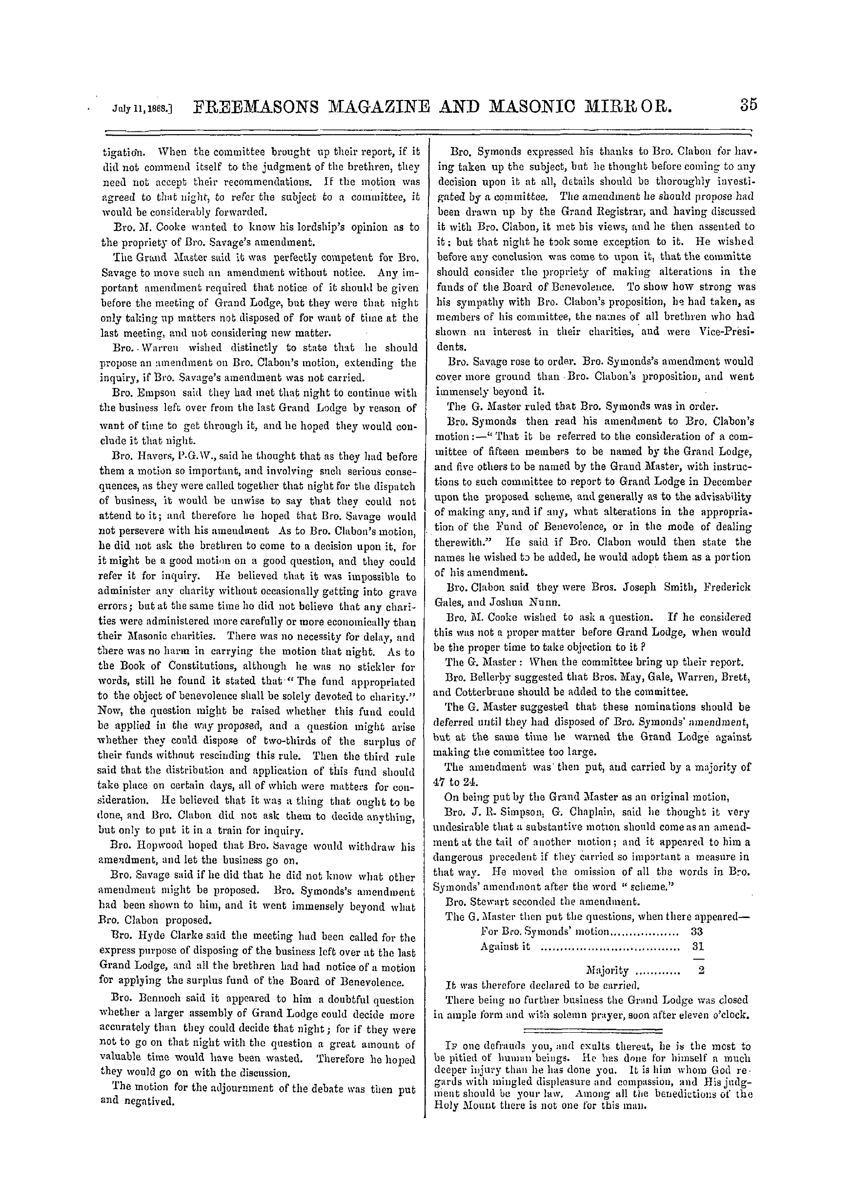 The Freemasons' Monthly Magazine: 1868-07-11 - United Grand Lodge.