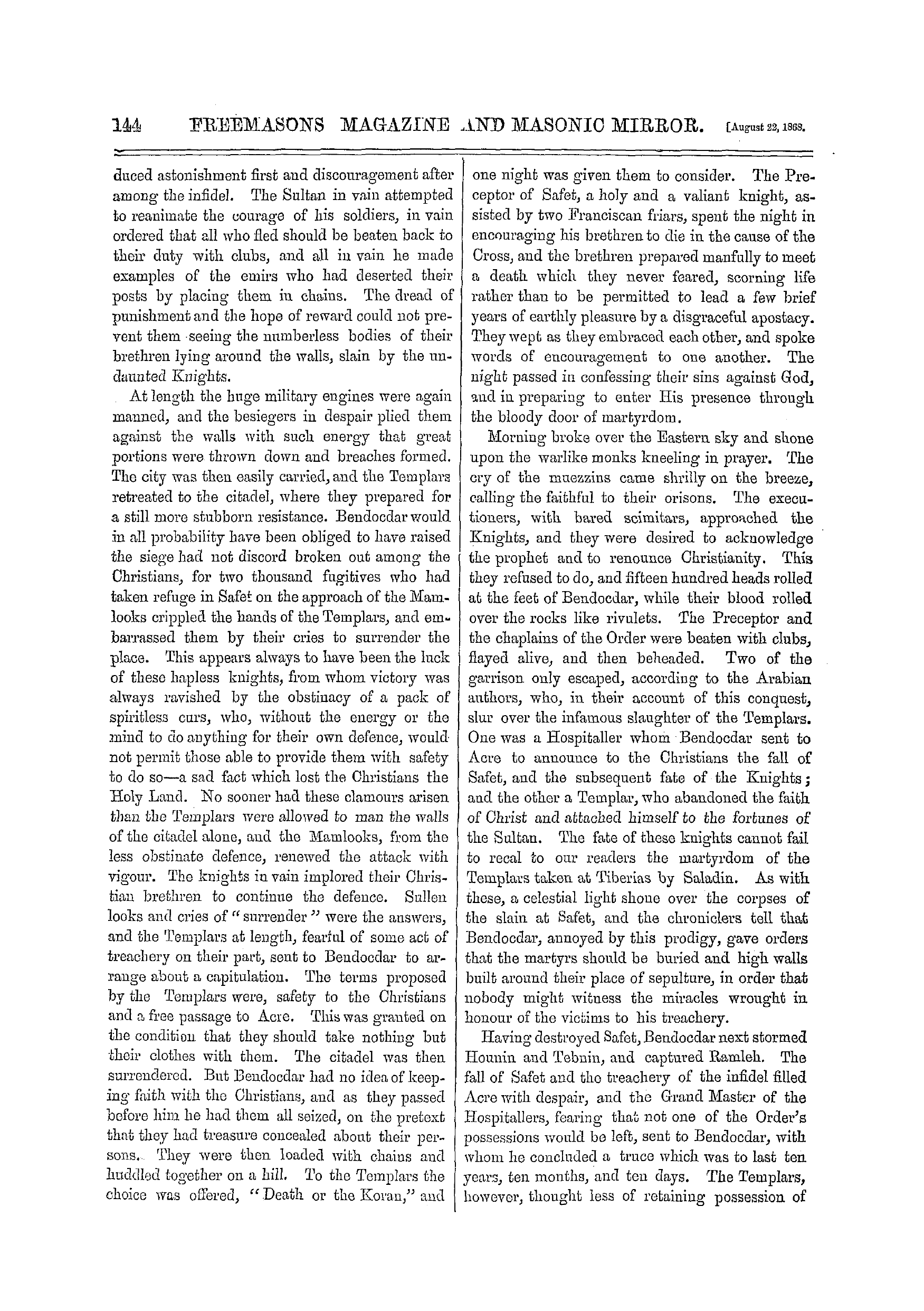 The Freemasons' Monthly Magazine: 1868-08-22 - The Knights Templars.