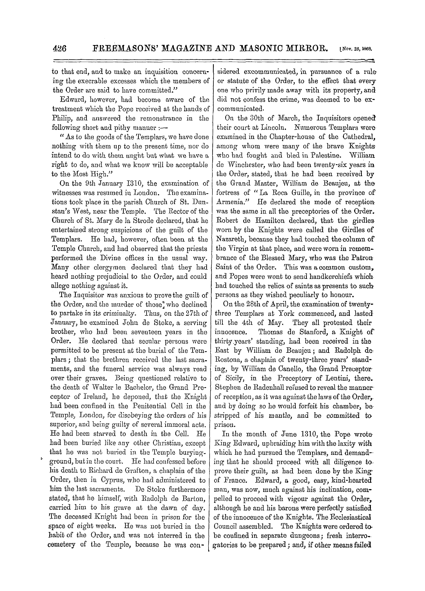 The Freemasons' Monthly Magazine: 1868-11-28: 6