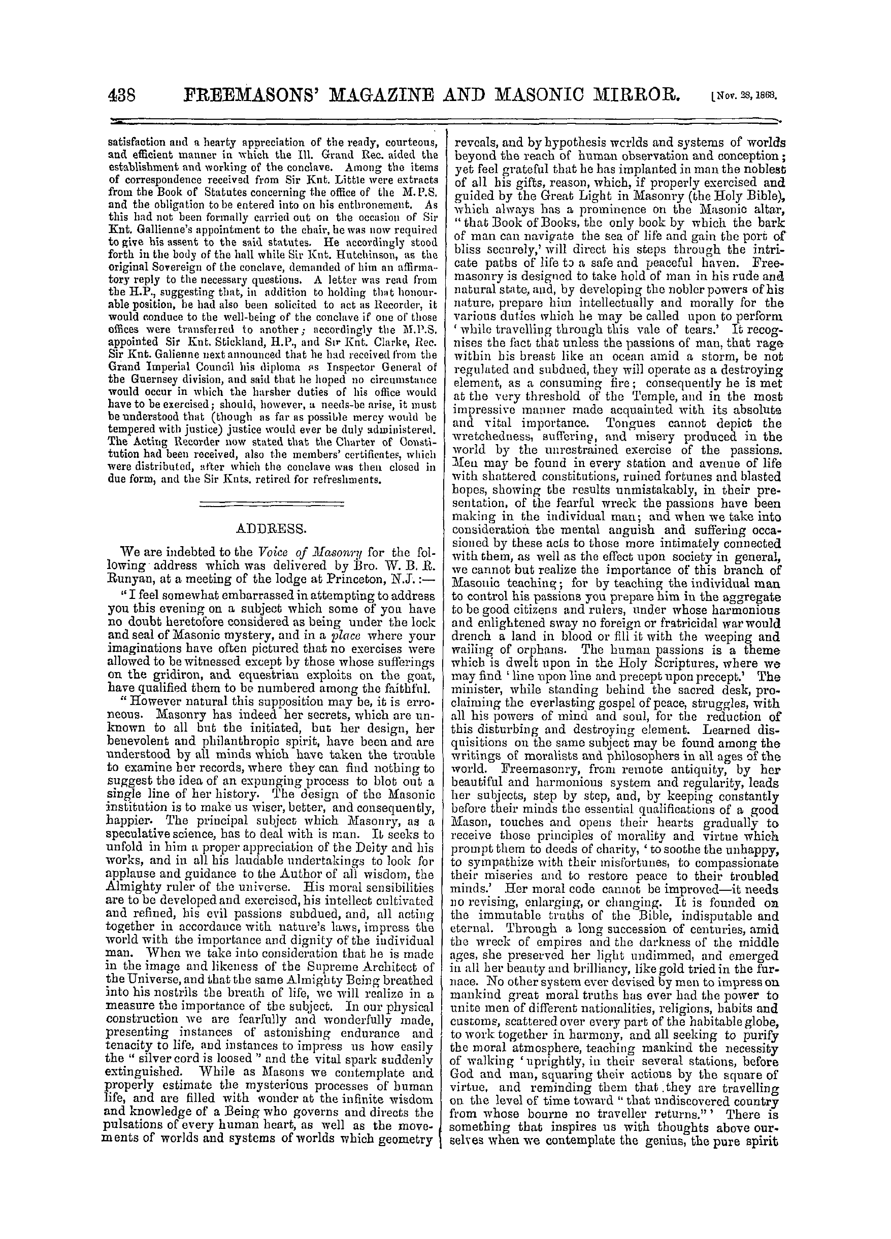 The Freemasons' Monthly Magazine: 1868-11-28 - Address.