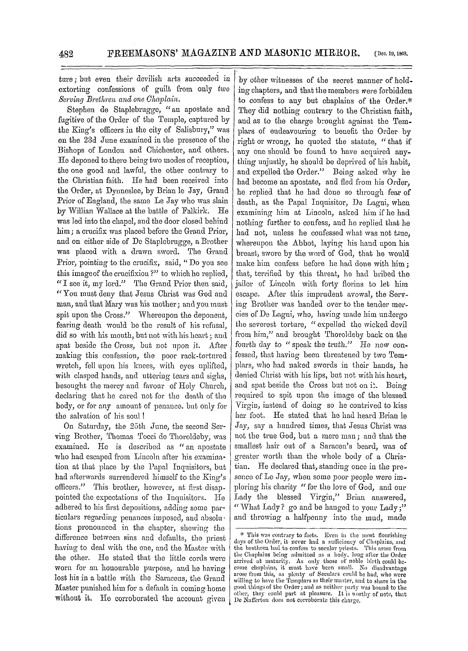 The Freemasons' Monthly Magazine: 1868-12-19 - The Knights Templars.