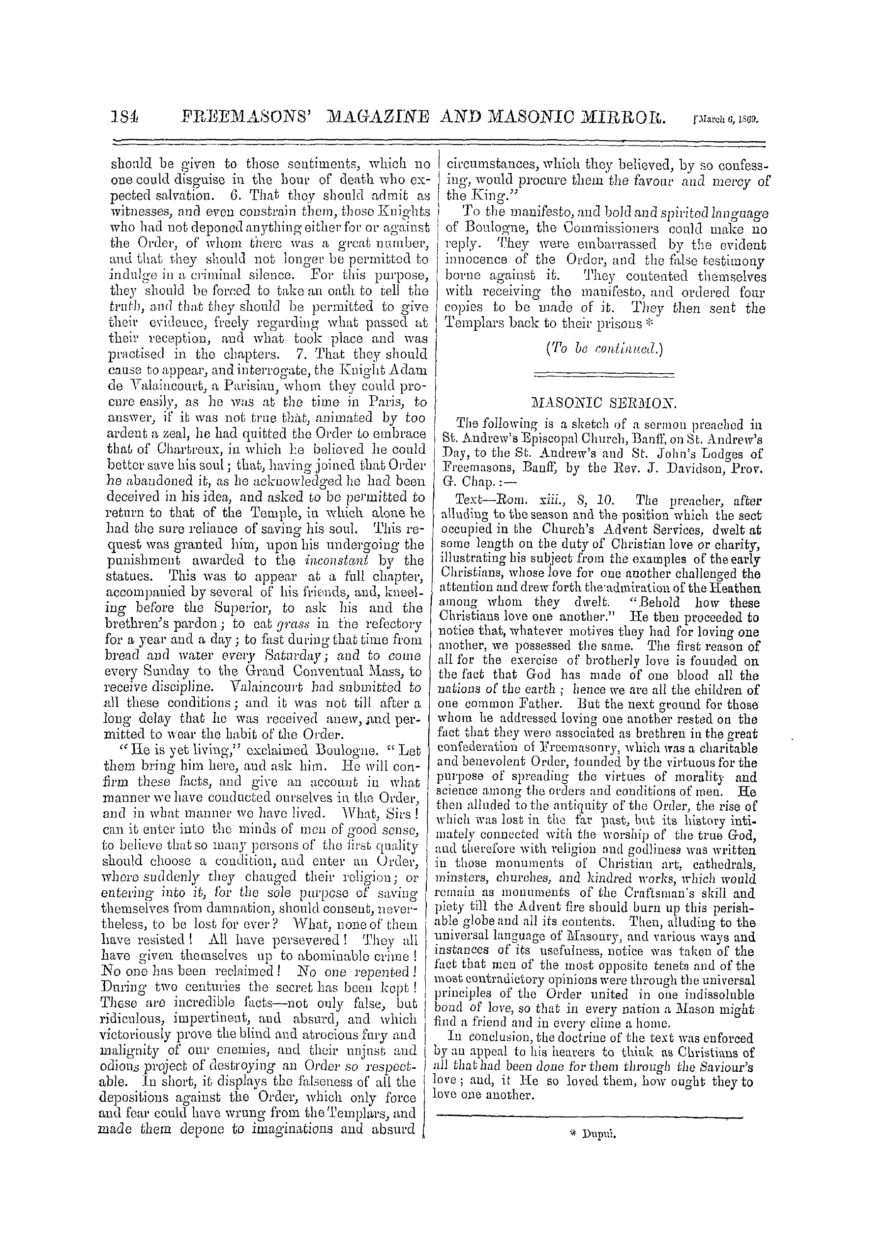 The Freemasons' Monthly Magazine: 1869-03-06 - The Knight's Templars.