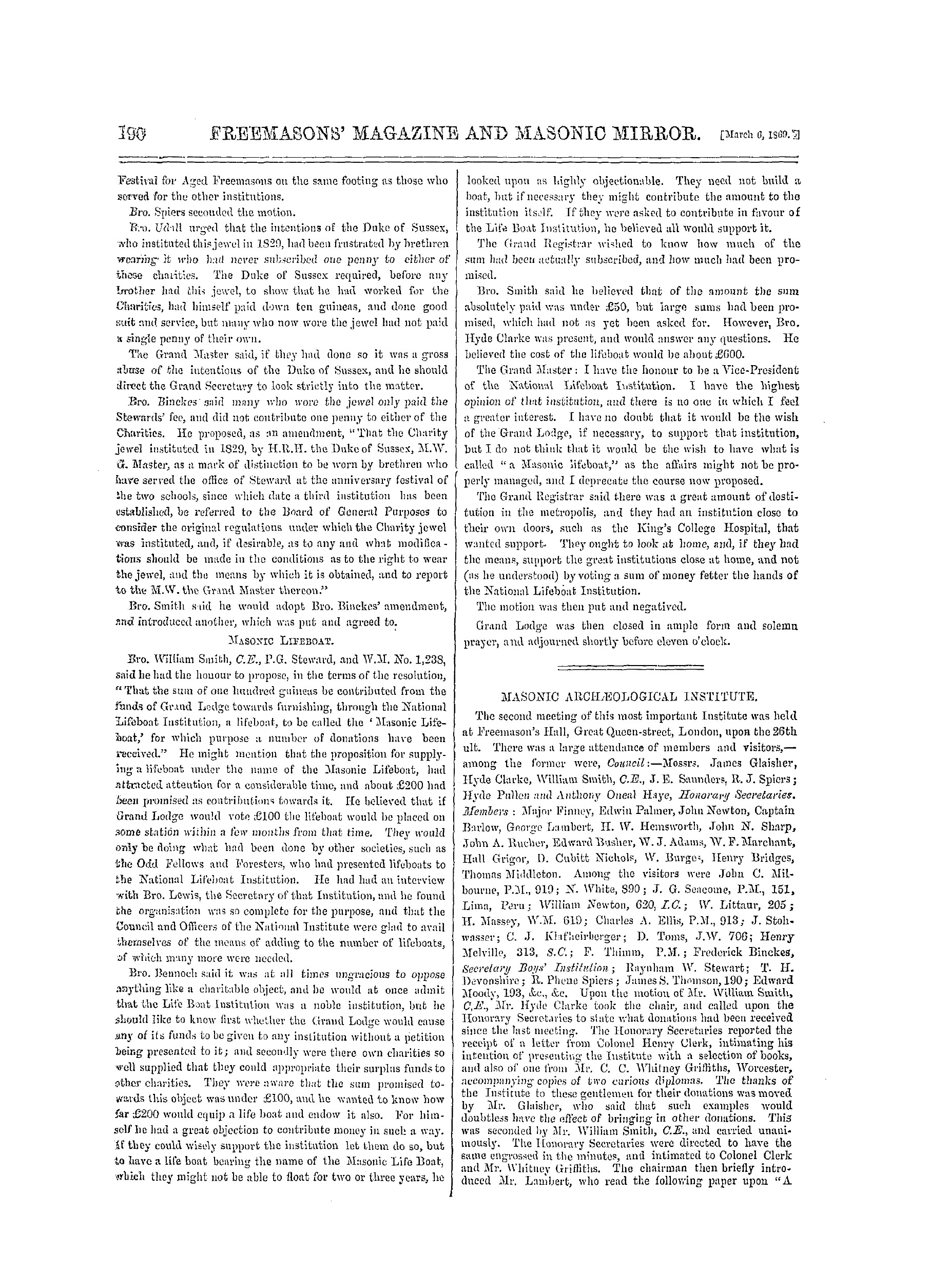 The Freemasons' Monthly Magazine: 1869-03-06 - Grand Lodge Of England.