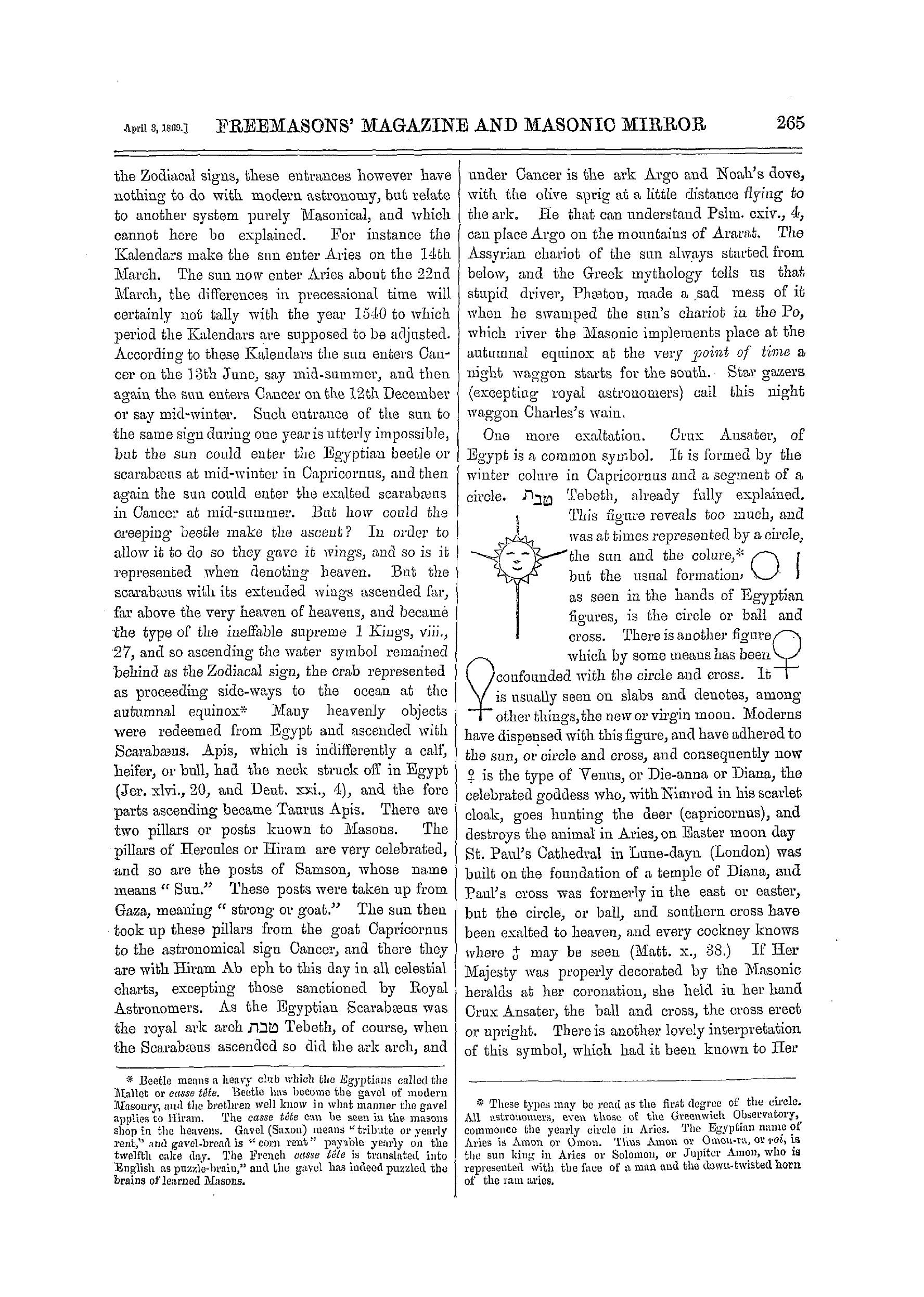 The Freemasons' Monthly Magazine: 1869-04-03 - Masonic Celestial Mysteries.