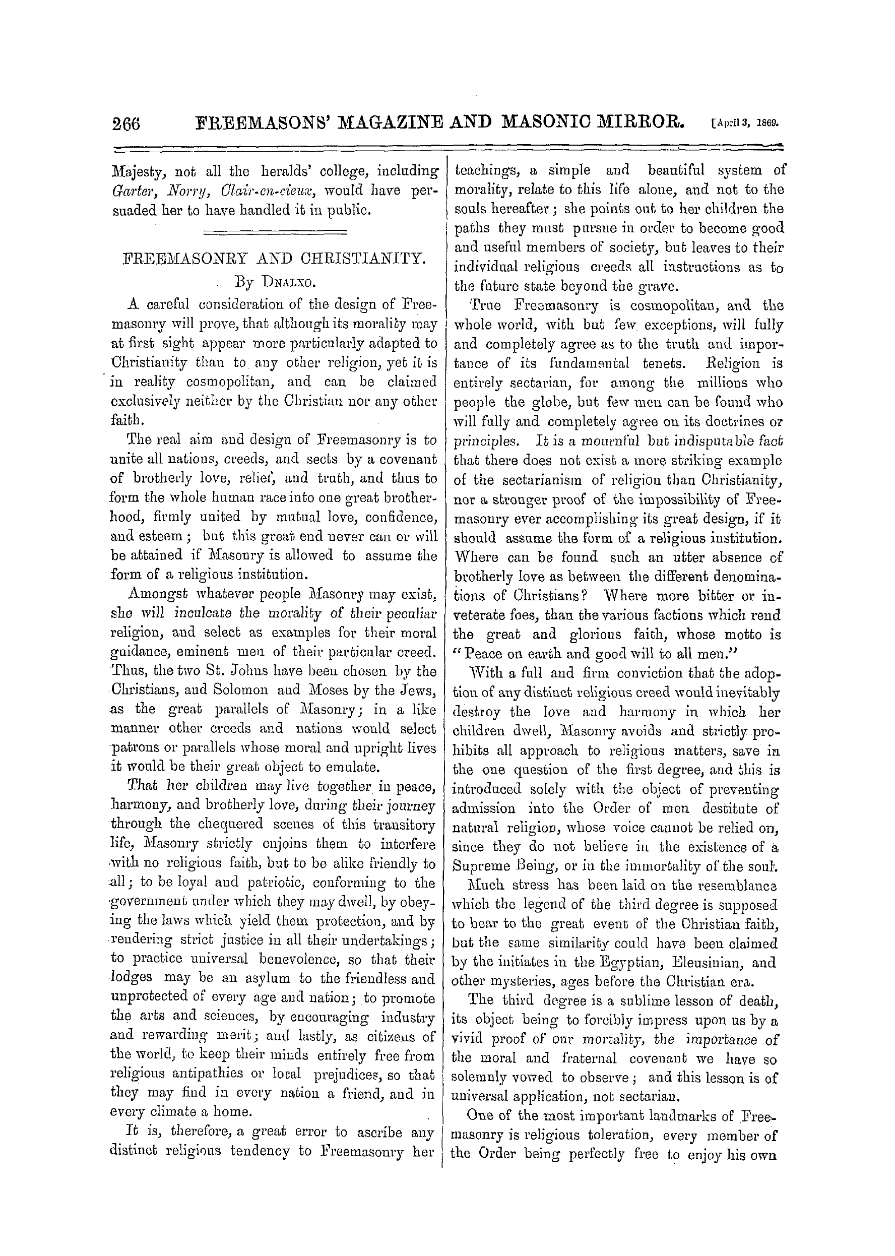 The Freemasons' Monthly Magazine: 1869-04-03 - Masonic Celestial Mysteries.