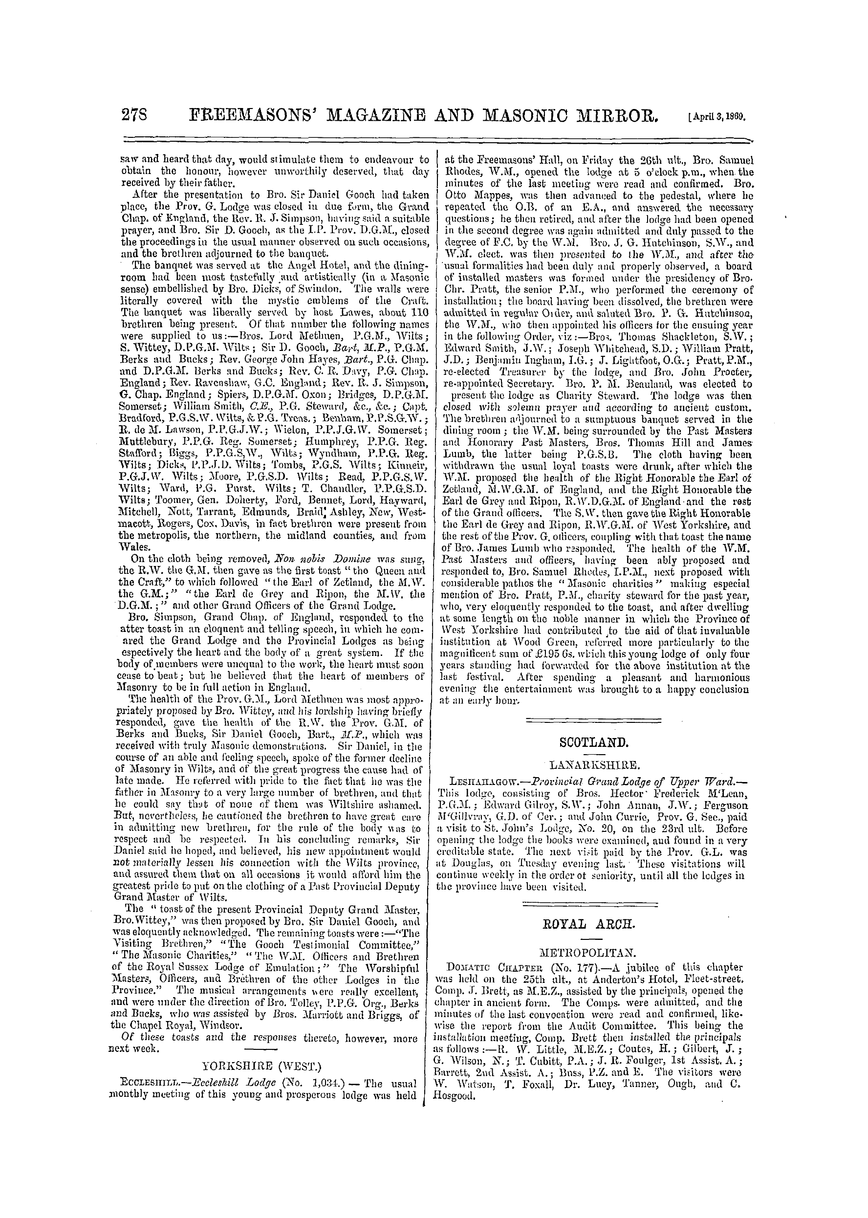 The Freemasons' Monthly Magazine: 1869-04-03 - Provincial.