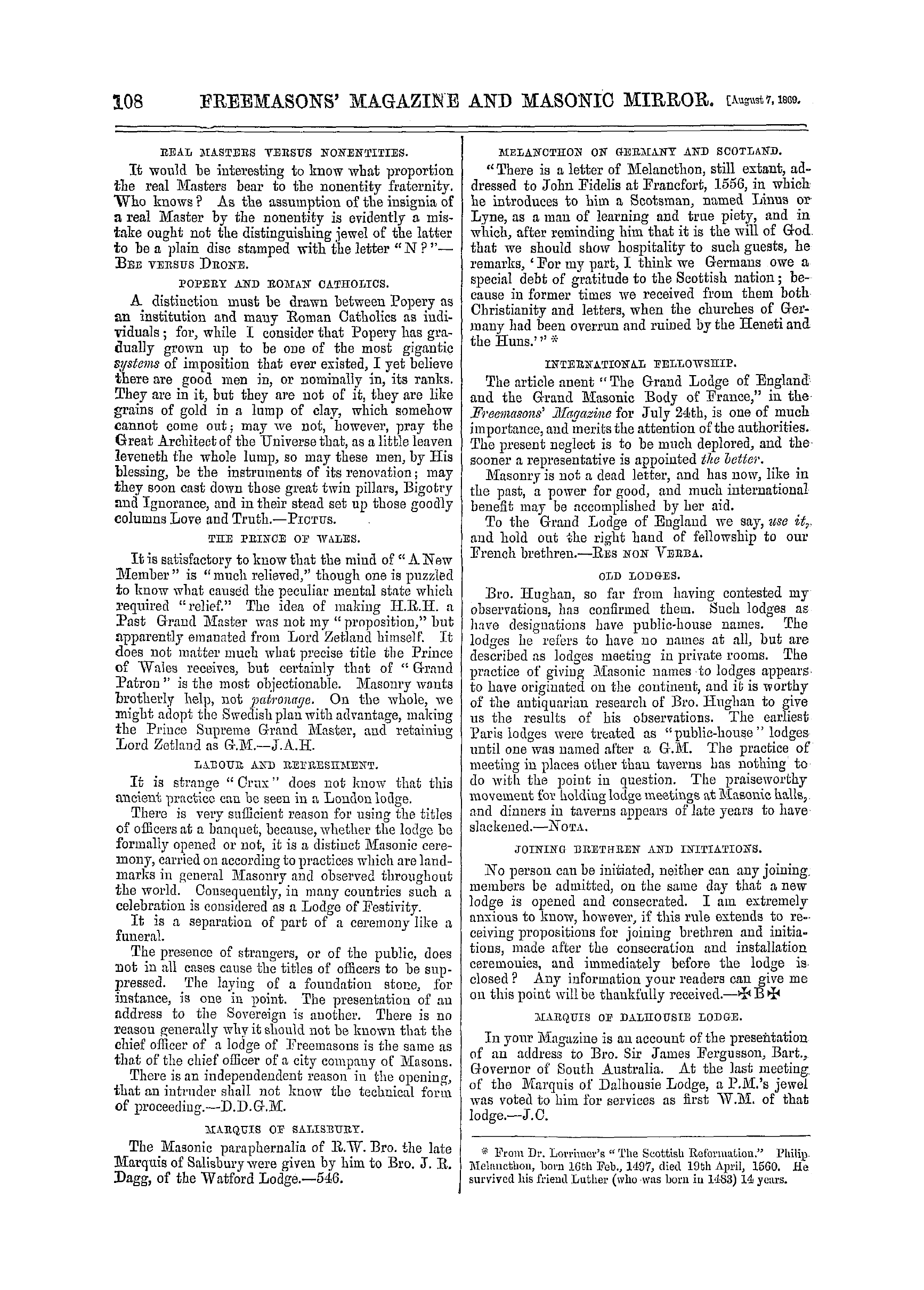 The Freemasons' Monthly Magazine: 1869-08-07 - Masonic Notes And Queries.