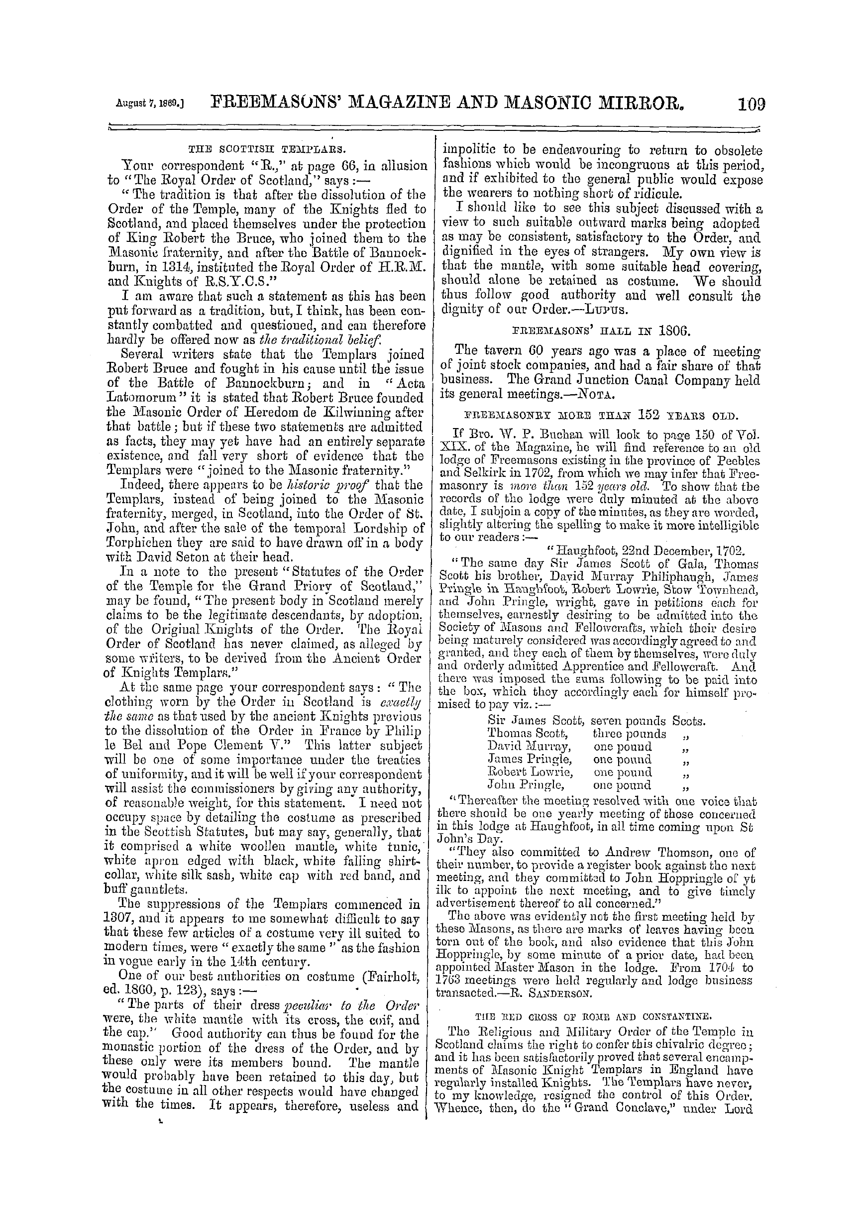 The Freemasons' Monthly Magazine: 1869-08-07 - Masonic Notes And Queries.