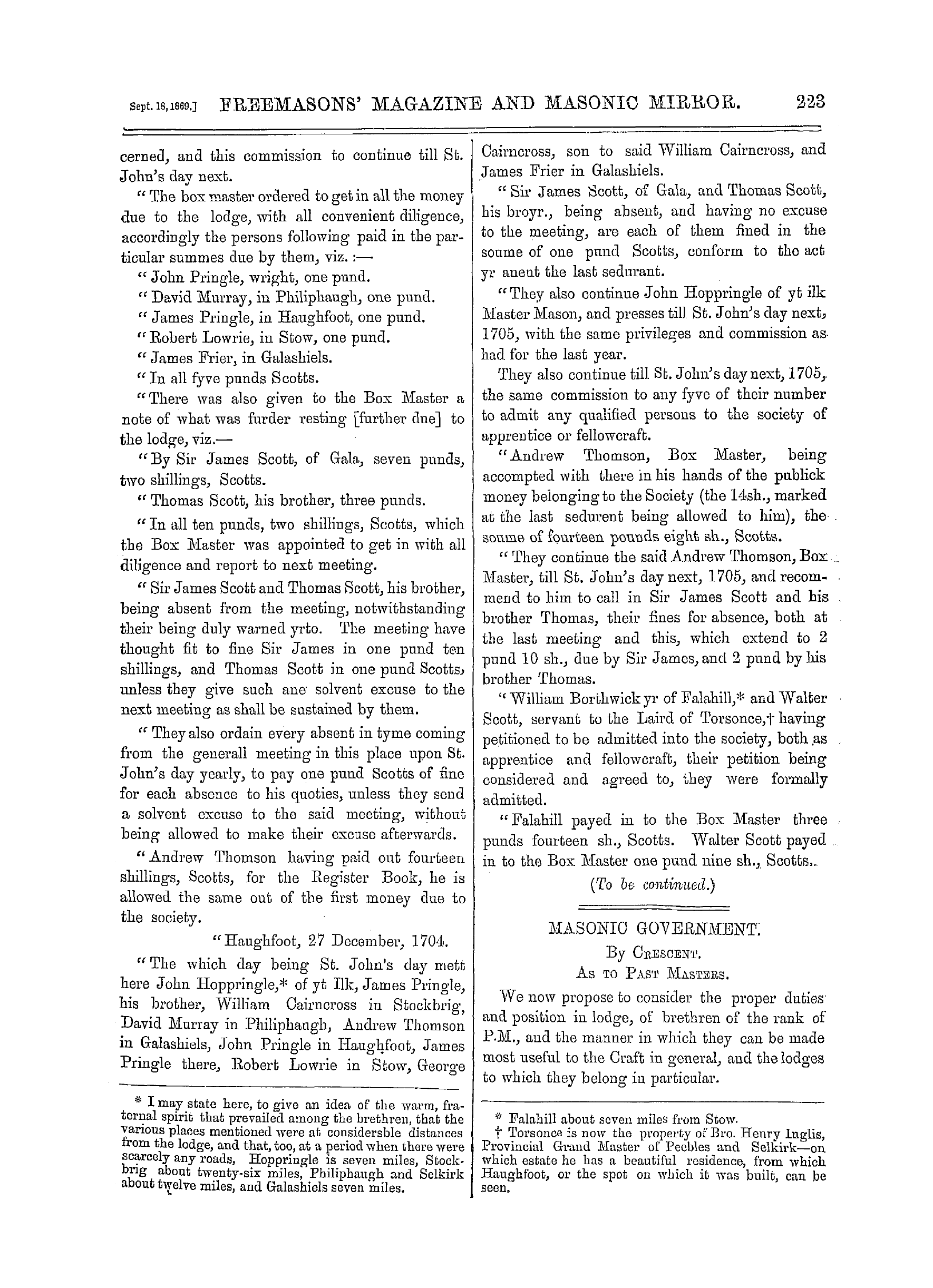 The Freemasons' Monthly Magazine: 1869-09-18 - Masonic Government.