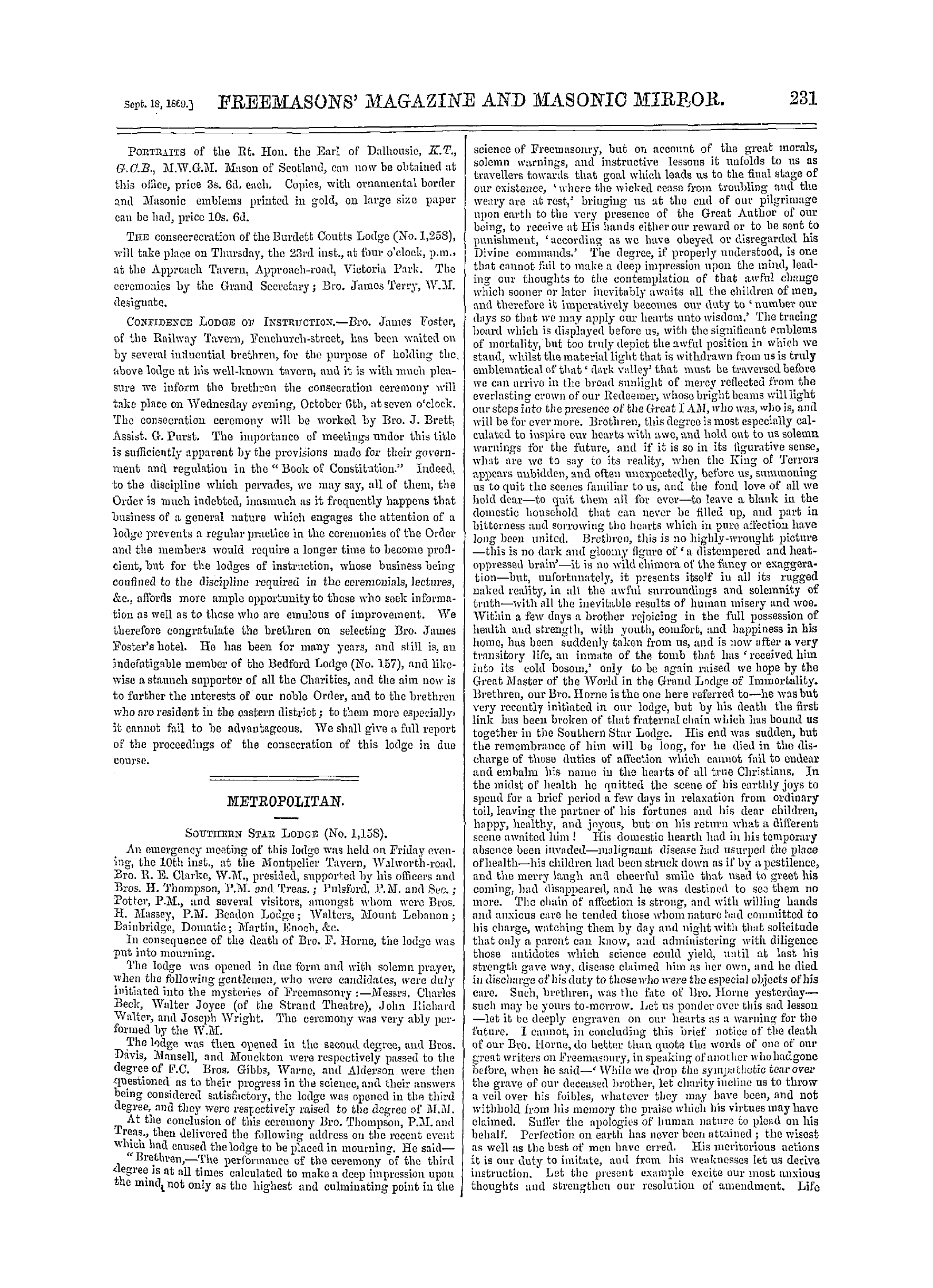 The Freemasons' Monthly Magazine: 1869-09-18: 11