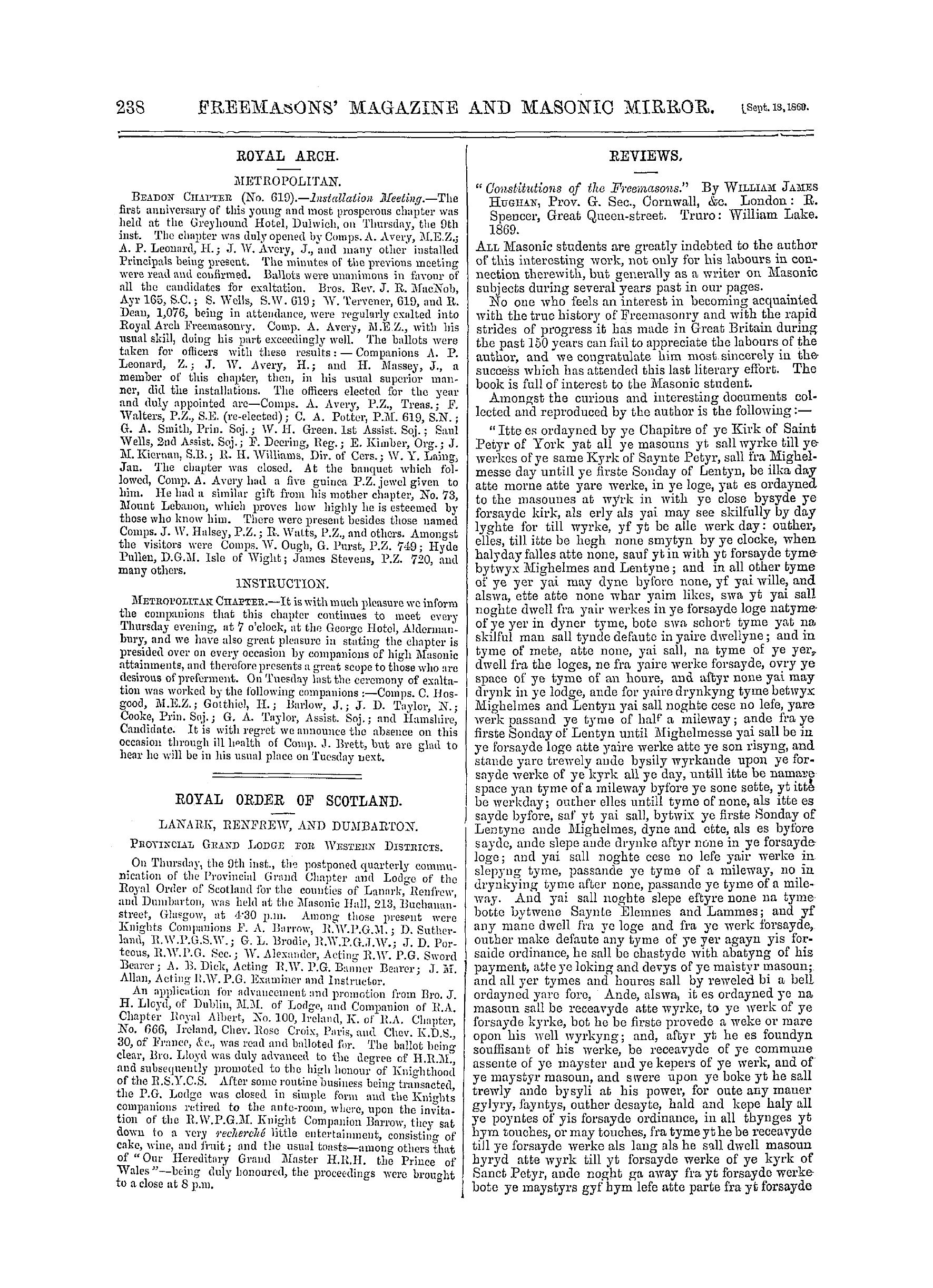 The Freemasons' Monthly Magazine: 1869-09-18: 18