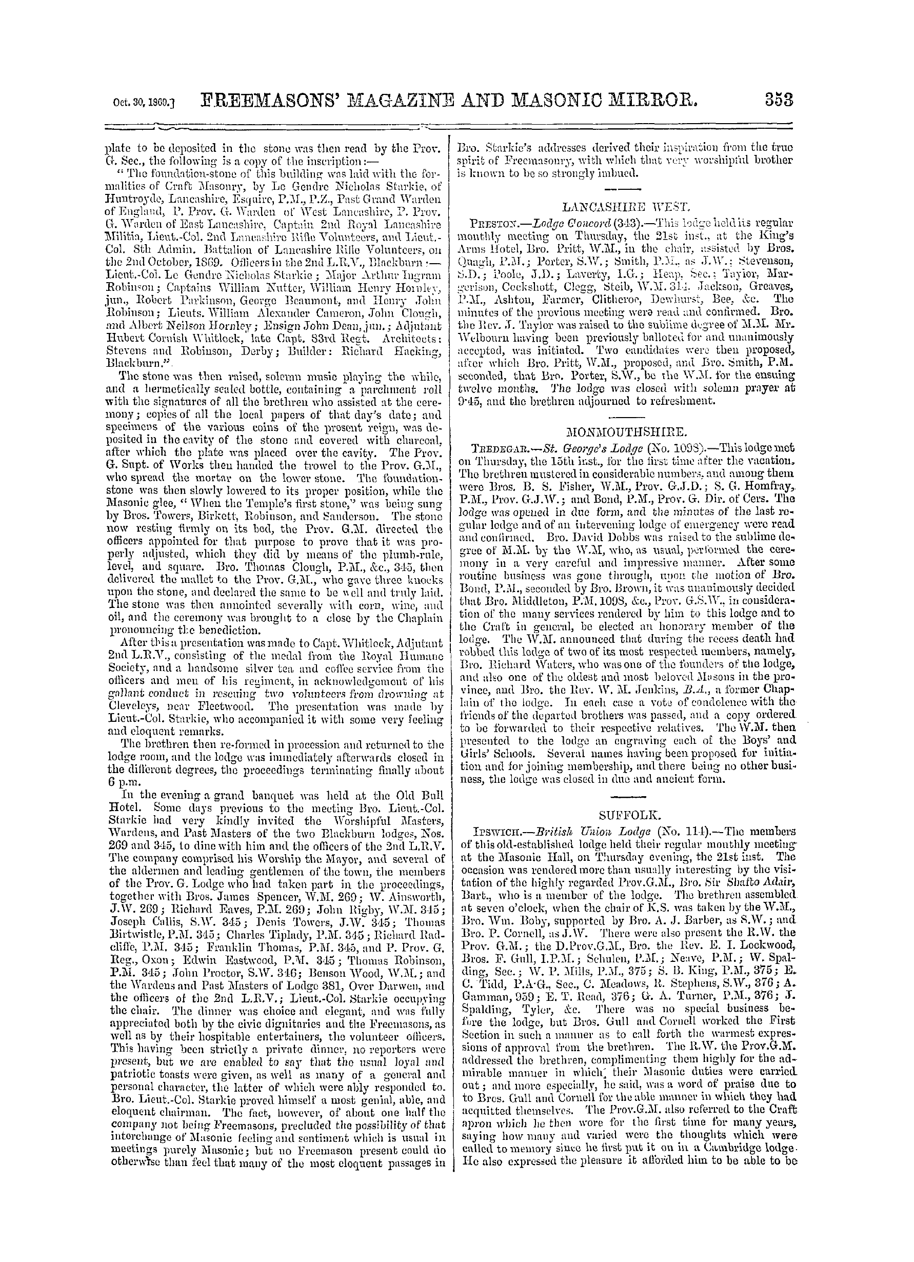 The Freemasons' Monthly Magazine: 1869-10-30: 13