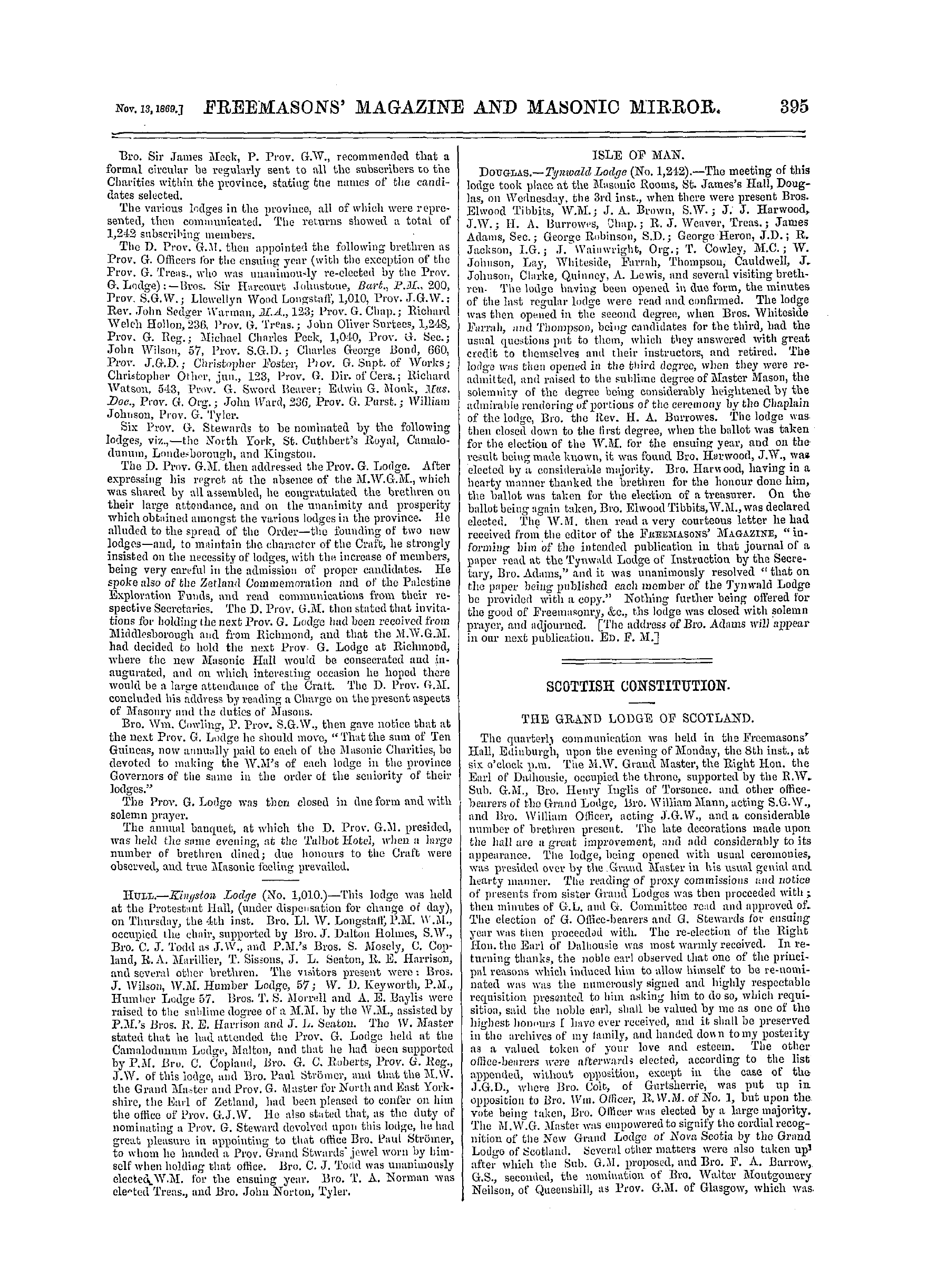 The Freemasons' Monthly Magazine: 1869-11-13 - Craft Masonry.