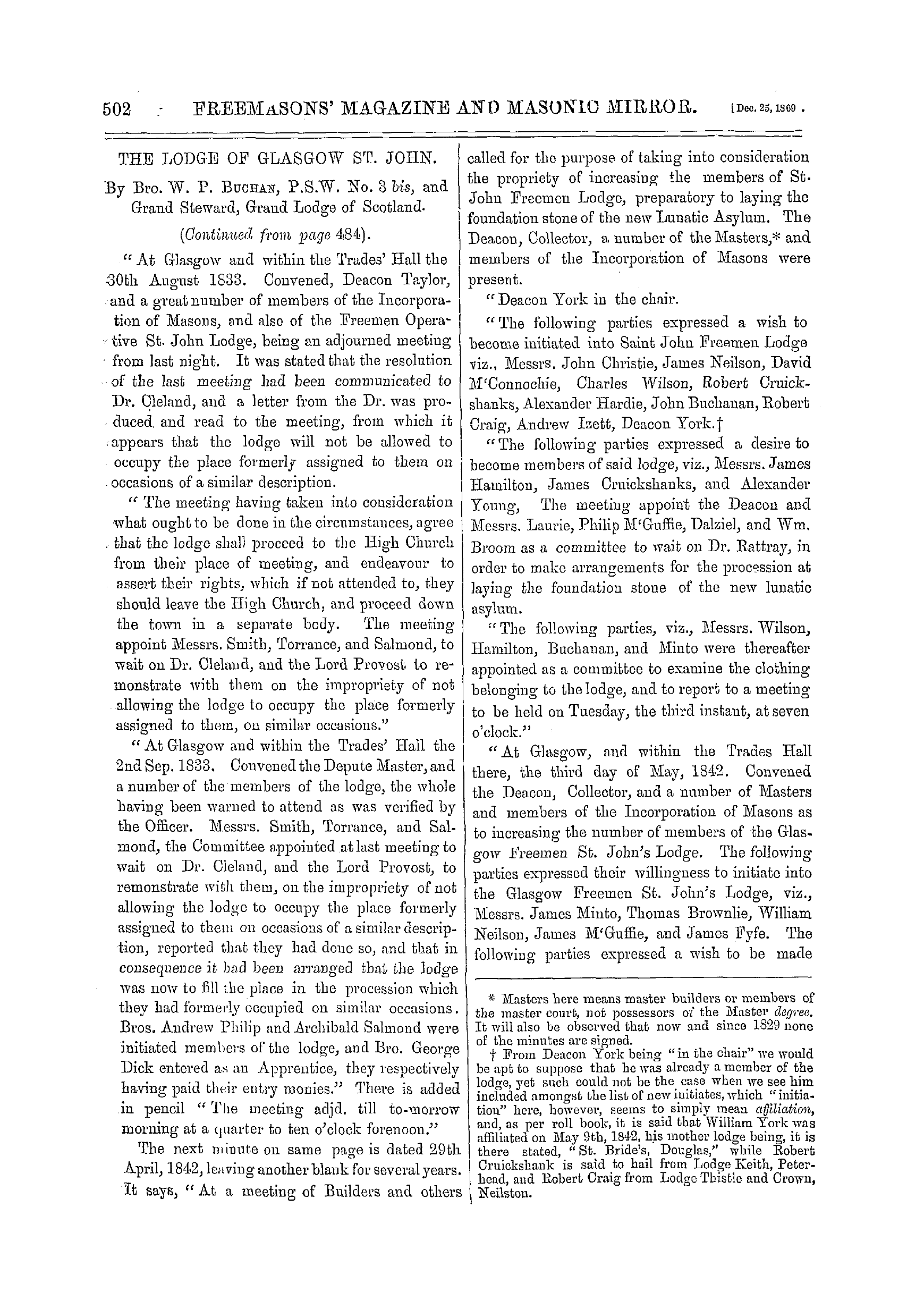 The Freemasons' Monthly Magazine: 1869-12-25 - The Lodge Of Glasgow St. John.