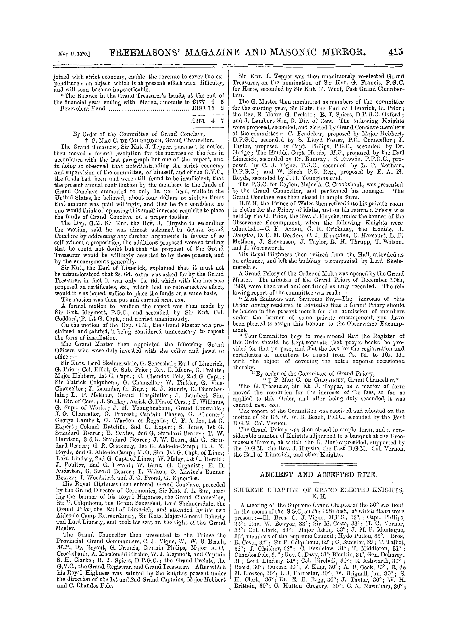 The Freemasons' Monthly Magazine: 1870-05-21 - Ancient And Accepted Rite.