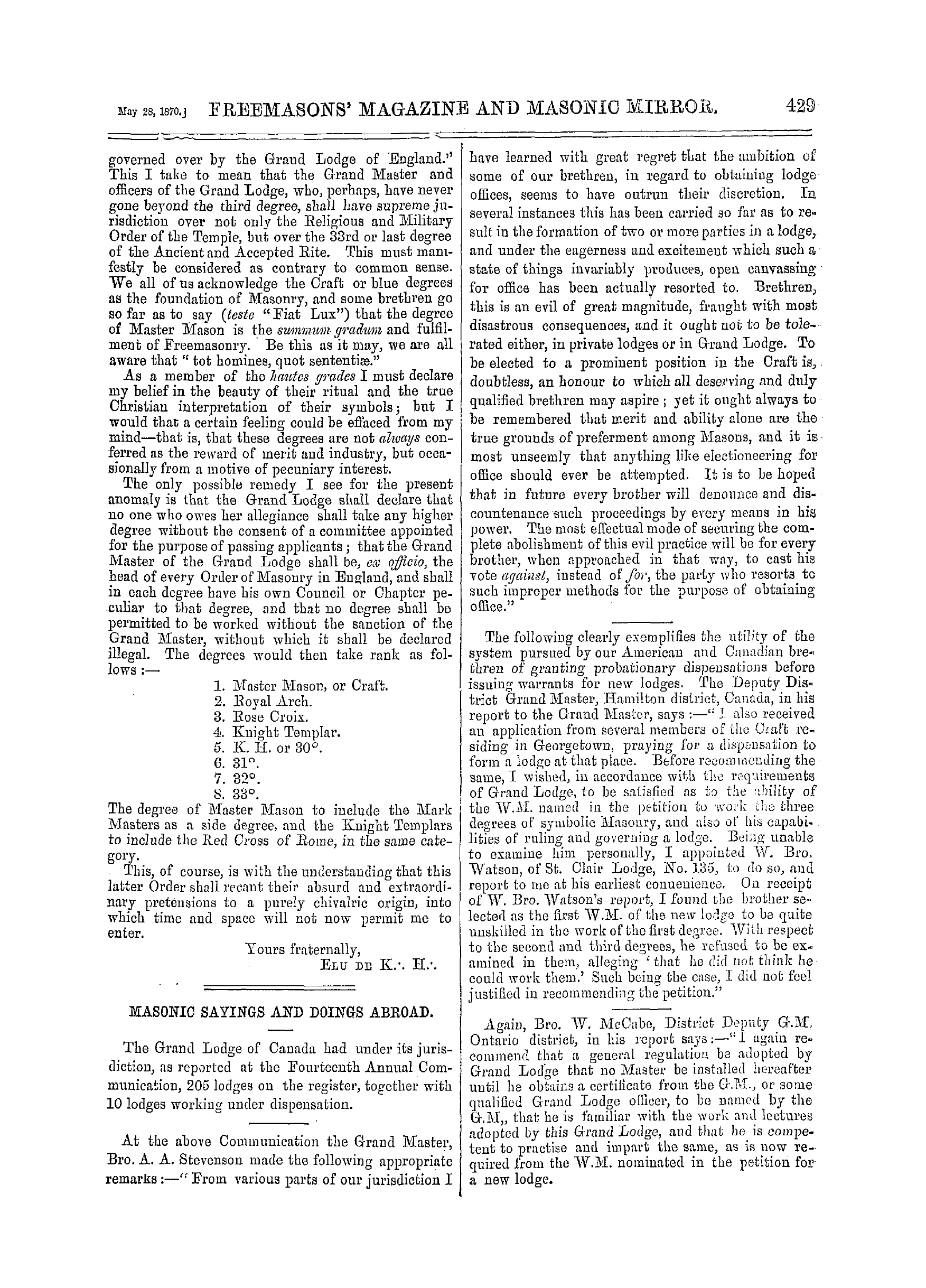 The Freemasons' Monthly Magazine: 1870-05-28 - Correspondence.