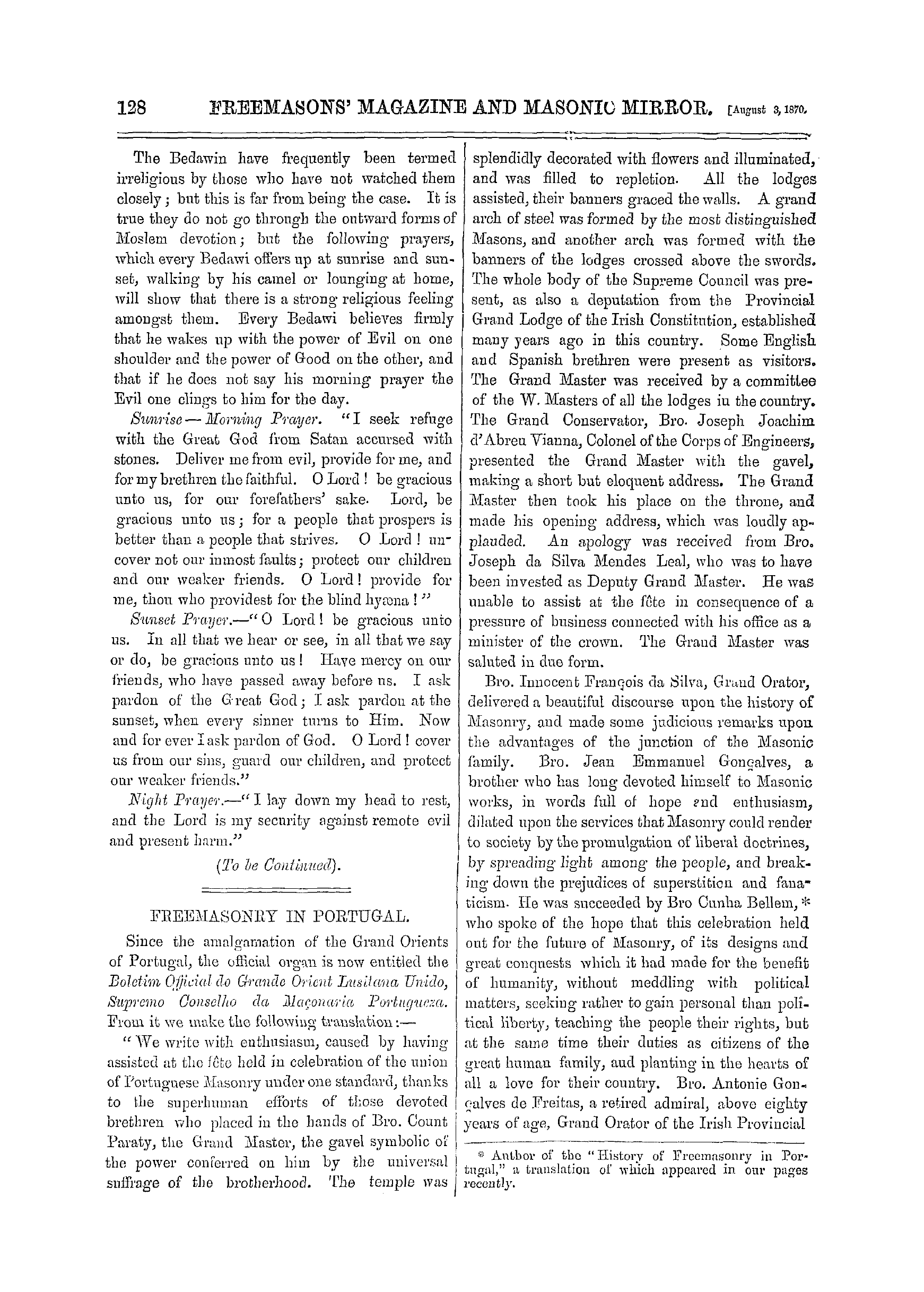 The Freemasons' Monthly Magazine: 1870-08-13 - On The Ordnance Survey Of Sinai.