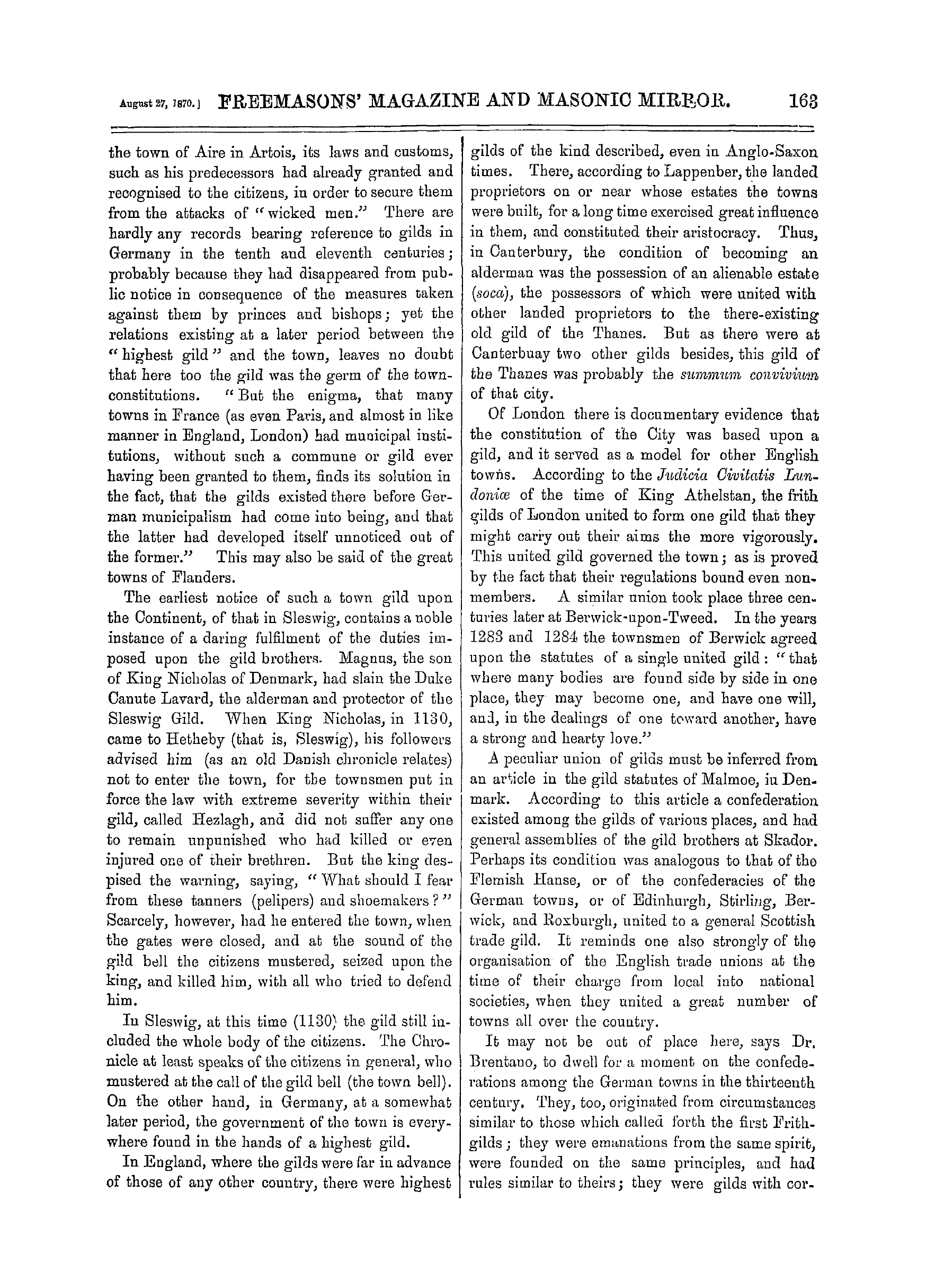 The Freemasons' Monthly Magazine: 1870-08-27 - English Gilds.*