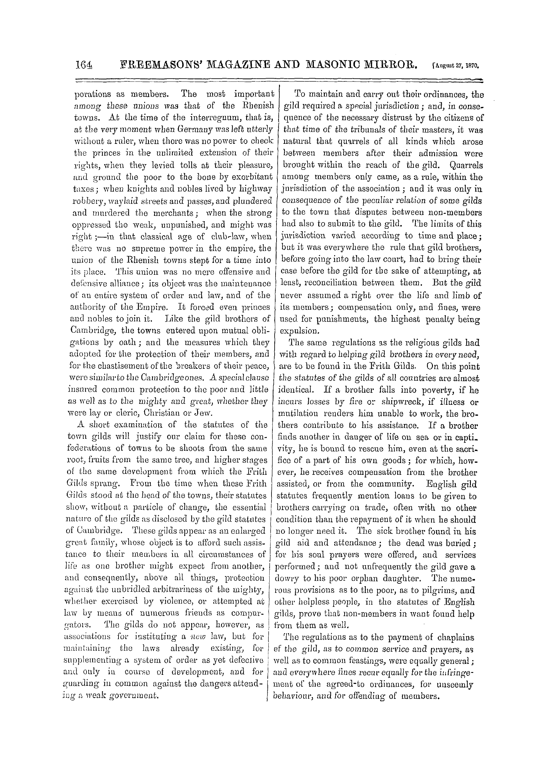 The Freemasons' Monthly Magazine: 1870-08-27 - English Gilds.*