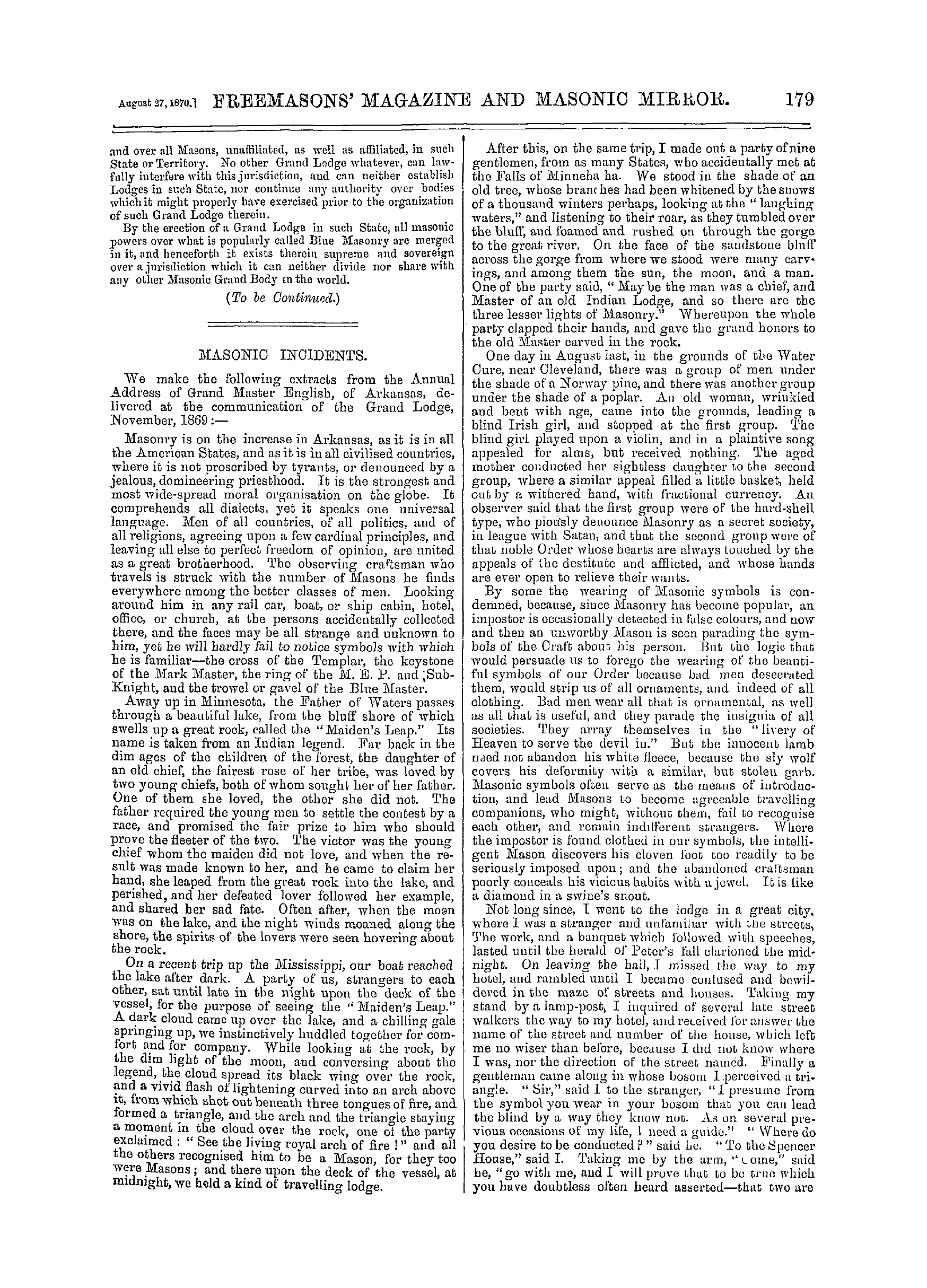 The Freemasons' Monthly Magazine: 1870-08-27 - The Grand Lodge Of Massachusetts.